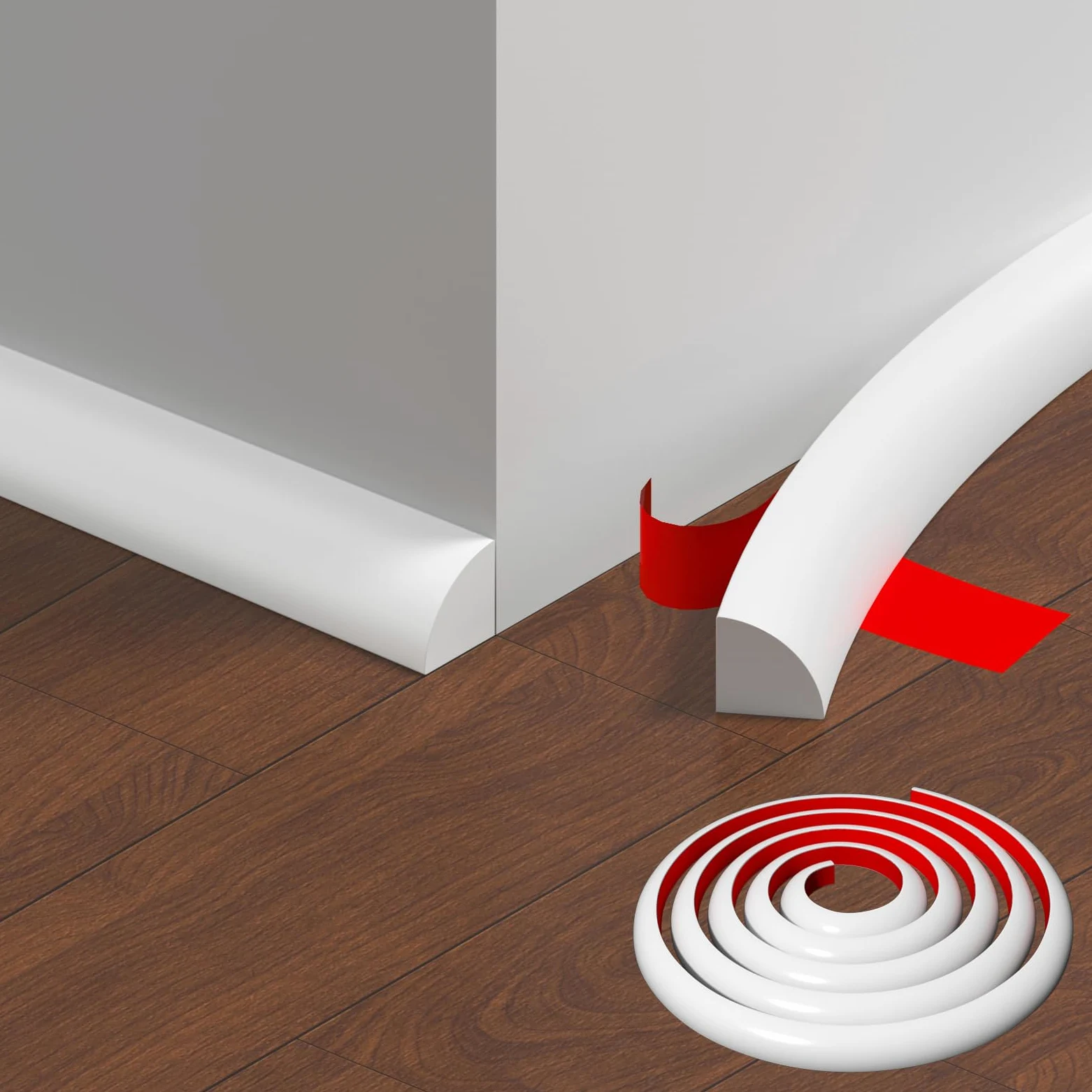 8 Metros Molduras Decorativas para Pared, Molduras pared Autoadhesivas, Moldura Flexible Blanca de un Cuarto Redondo, Tiras de Calafateo para Techo, Borde de Pared, Azulejos, Pisos, Esquinas
