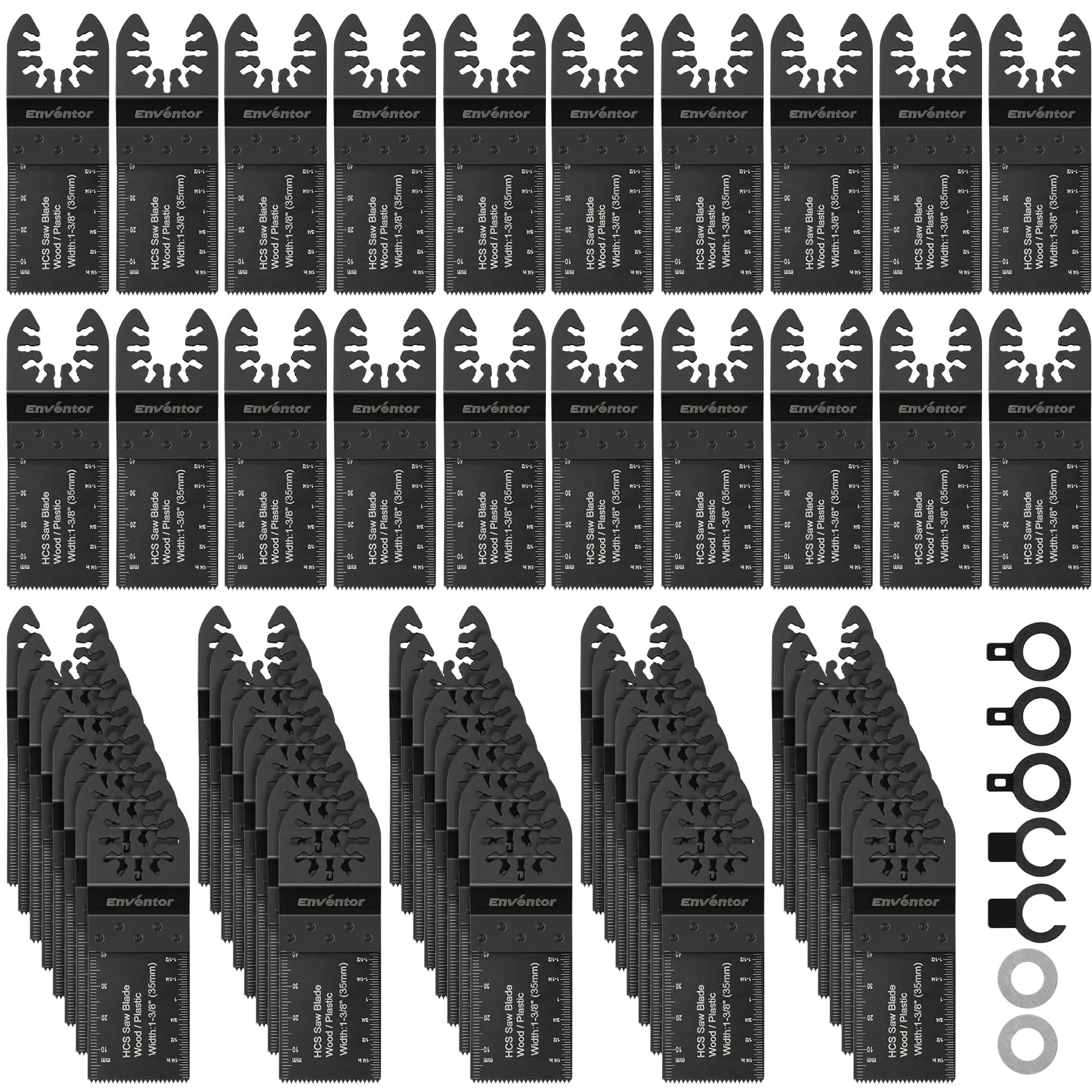 Enventor Kit de 67 Hojas para Multiherramienta Oscilante, 1-3/8"(35mm) | Compatible con la mayoría de las Herramienta Multifunción, Hojas de Sierra Oscilante para Madera, Plástico
