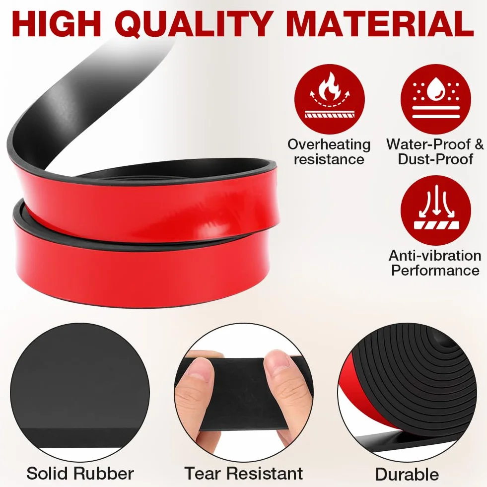 Tira de Goma Flexible Rollo de Caucho 3m×20mm×5mm, Plancha Goma Adhesivo, Neopreno, para Sellos Bricolaje, Protección Pisos, Antivibración