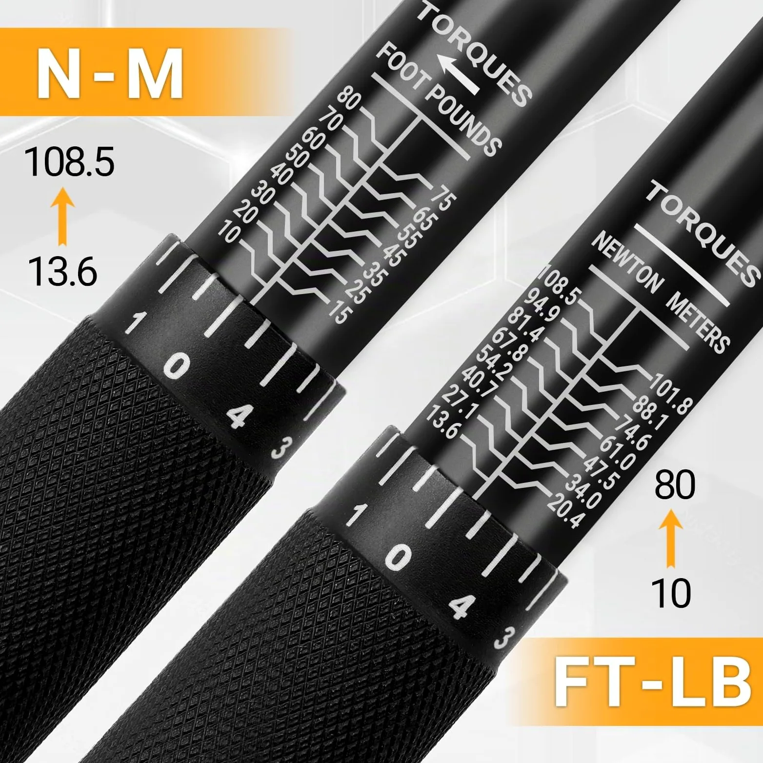 DEKOPRO Llave dinamométrica de doble dirección de 3/8 pulgadas, rango de 10-80 pies-libra y rango de 13.6-108.5 Nm, precisión de ±4%, trinquete de cromo vanadio de 24 dientes, mango mate
