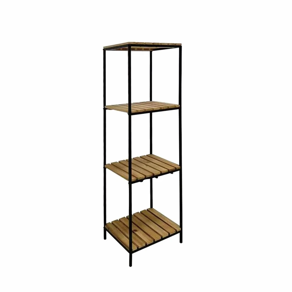 Estante Organizador de Madera Natural 3 Niveles con Marcos Metal para Baño
