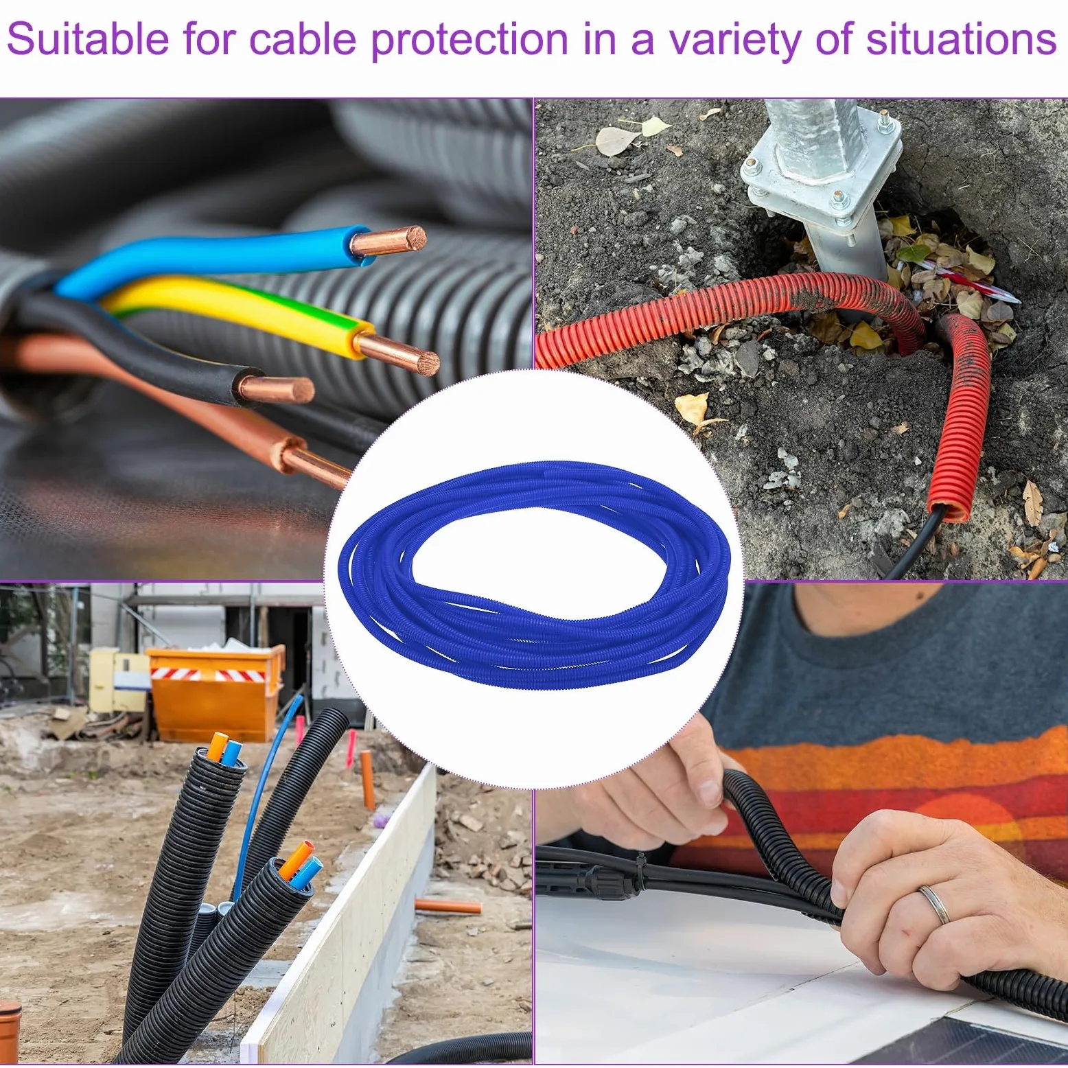 DMiotech 50ft Tubo De Cable Dividido 3/8 Pulgada, Protectores De Cable De Conduit Flexible para Mascotas para Oficina Hogar Jardín, Azul
