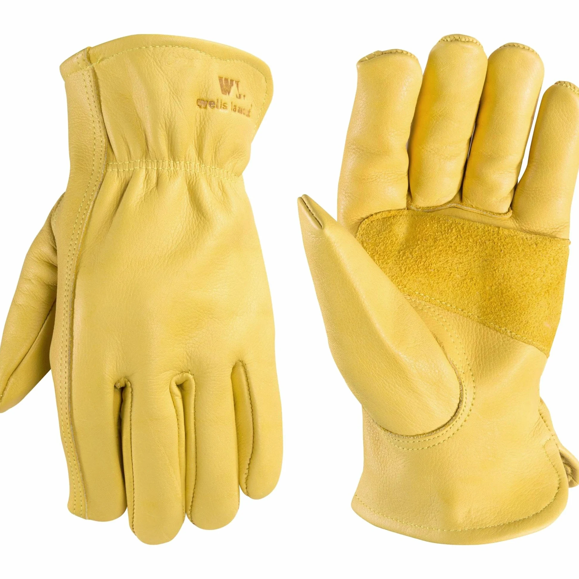 Wells Lamont Guantes de trabajo para hombre, cuero vacuno, palma reforzada, talla S | Resistente a la abrasión, resistente a pinchazos, construcción, agricultura, ganadería, resistente, sin cordones