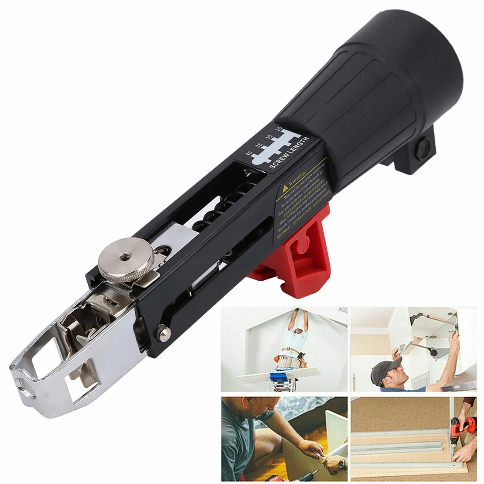 Pistola de clavos de cadena automática Aleación de aluminio Negro Equipo de apriete automático de alimentación de clavos Accesorios de taladro eléctrico para bricolaje
