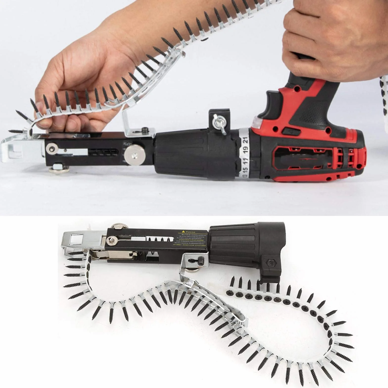 Pistola de tornillos de plataforma, Pistola de tornillos para paneles de yeso, Adaptador de cadena de tornillo de taladro de cadena de clavos automático para accesorio de taladro eléctrico