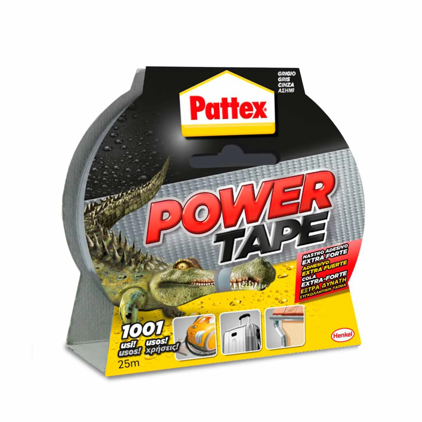 Pattex Power Tape, cinta americana extrafuerte para cargas pesadas, cinta negra para casi todas las superficies, cinta adhesiva e impermeable, 48 mm x 25 m