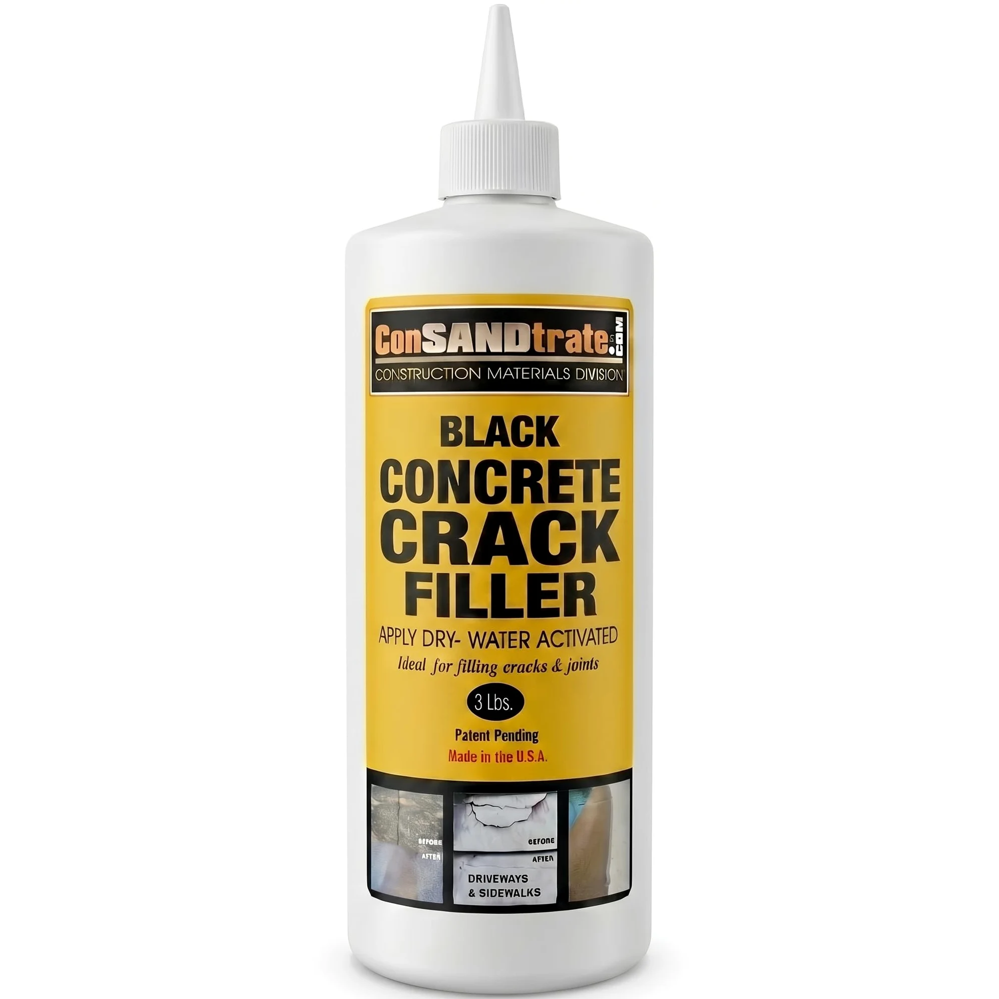 ConSandtrate Relleno de grietas de hormigón - 3 libras para rellenar grietas de hormigón en calzadas, pasarelas y patios. (1, negro)