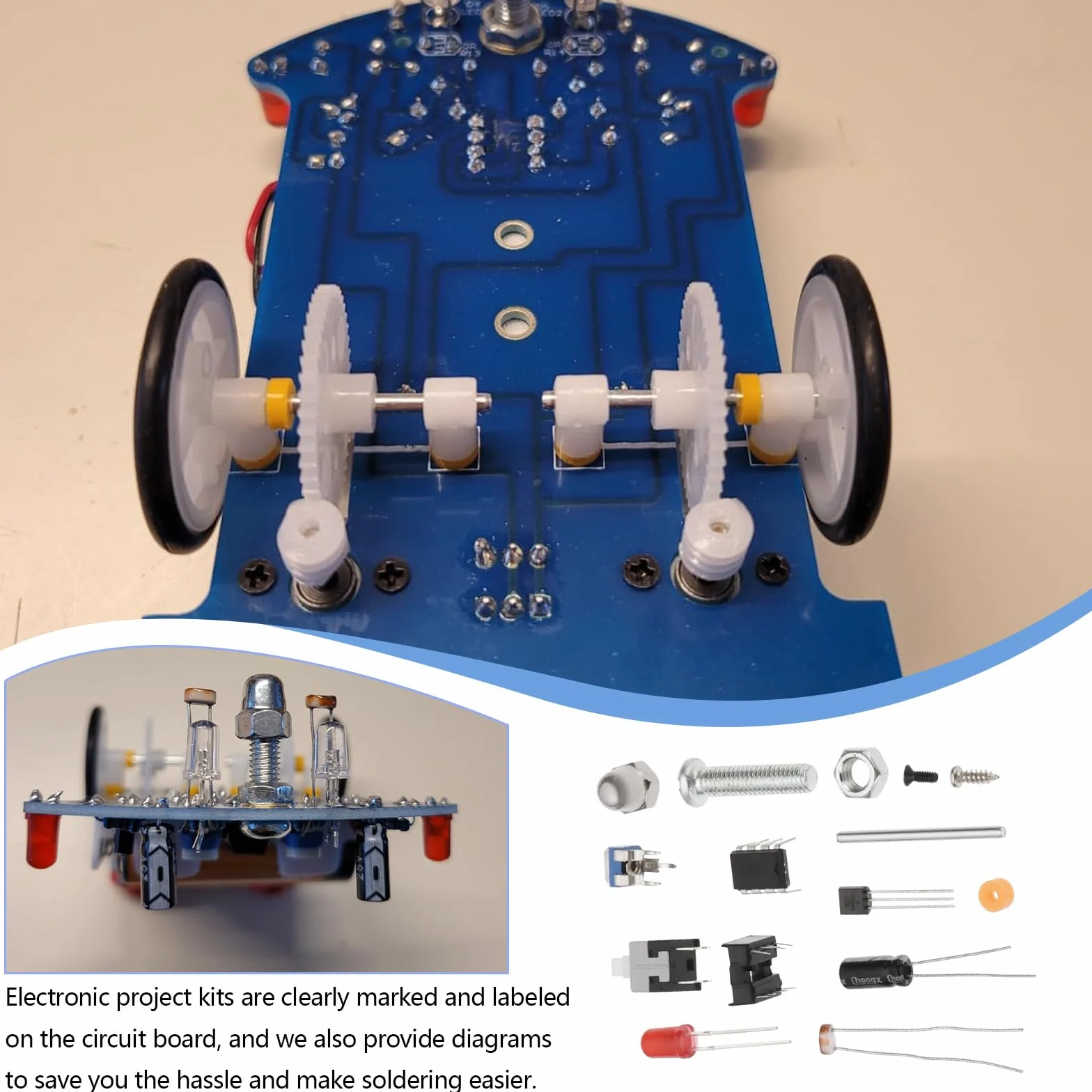 The Lord of the Tools 1 juego de proyectos de soldadura inteligente de coche D2-5 Smart Tracking Robot Car Sets Soldering Learning Electronics Set para bricolaje electrónico