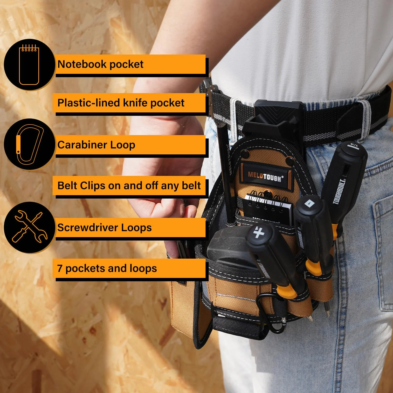 MELOTOUGH Bolsa de cinta métrica/bolsa para cuchillos utilitarios, bolsa para cinturón con clip para cinturón, soporte de bolsillo para cuchillos para electricistas, carpinteros, contratistas
