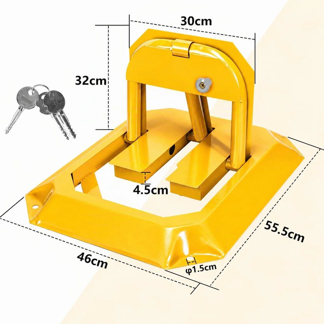 Sonnewelt 1 barrera de aparcamiento con 3 llaves, plegable, cerradura universal de aparcamiento, postes de barrera para garaje y entrada (amarillo)