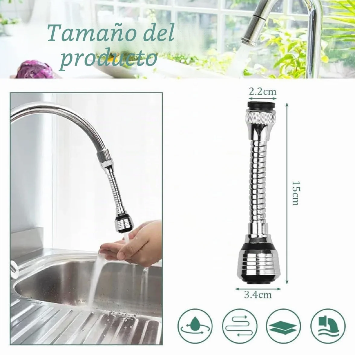 Aireador Grifo Cocina 360º Pulverizador Universal 2PC Extensor Difusor Atomizador