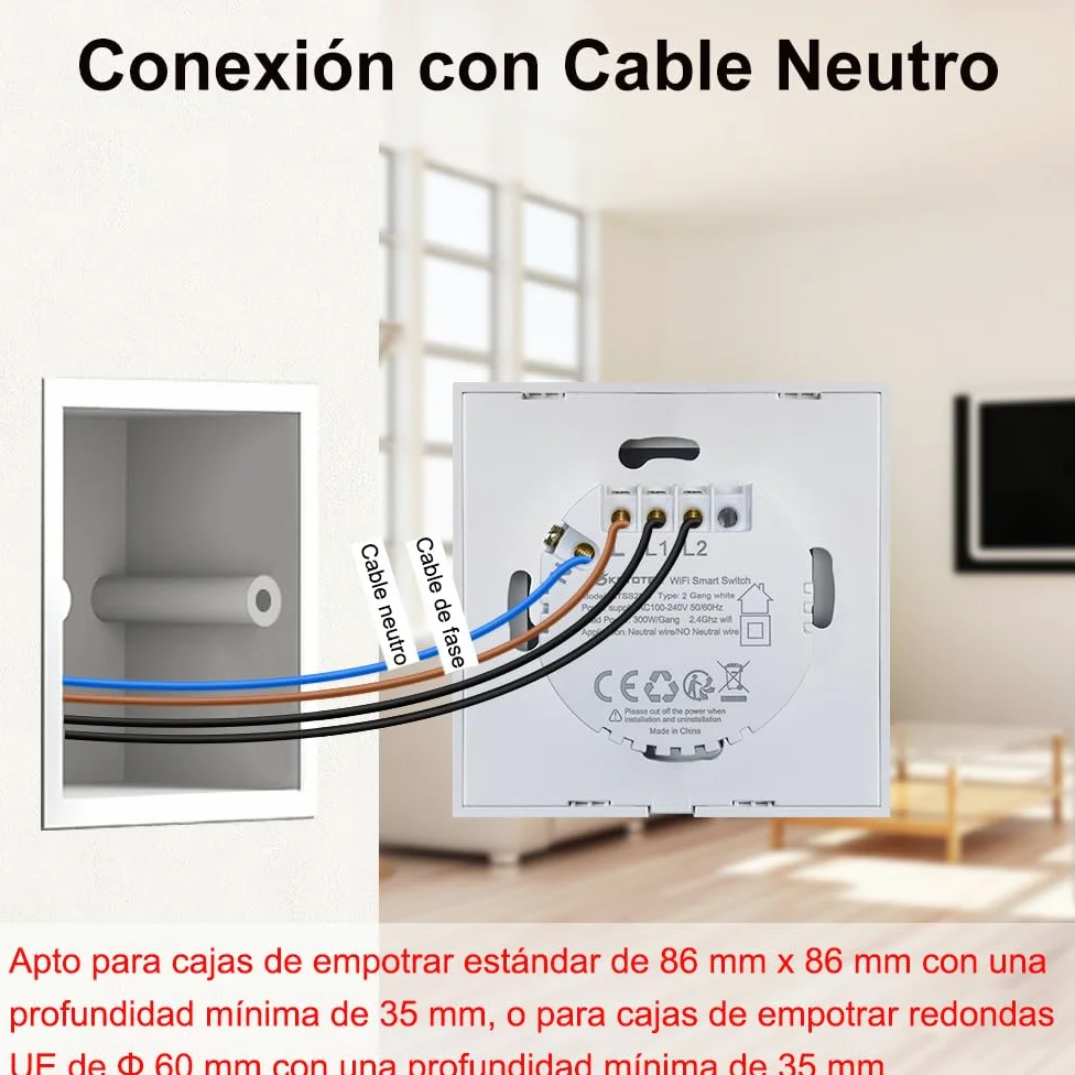 KETOTEK Interruptor Tactil WIFI Inteligente 2 Gang 1 Via Compatible con Alexa, Interruptor Luz Pared Smart Life Tuya App Control Blanco