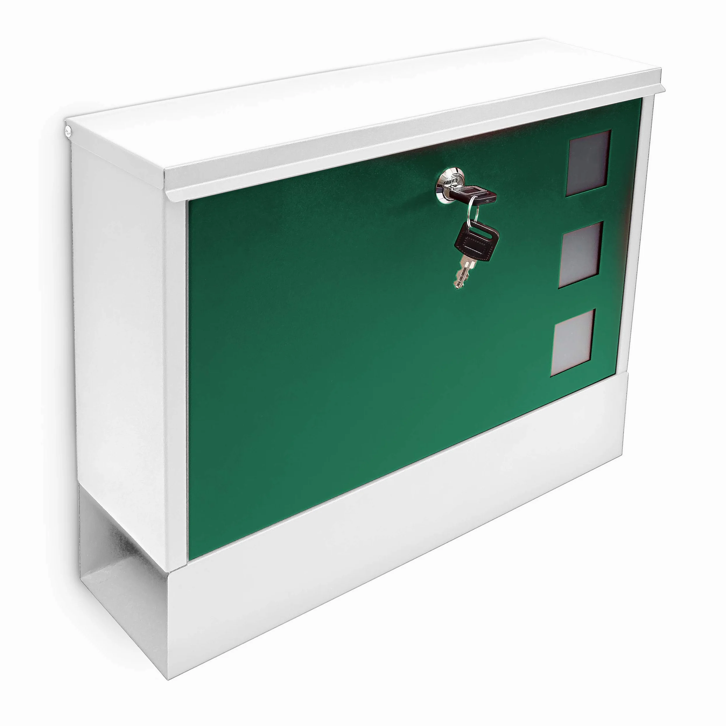 Relaxdays Buzón con Espacio para Periódicos, 30x36x10 cm, Metal, con 2 Llaves, Mailbox Correo Moderno, Blanco/Verde