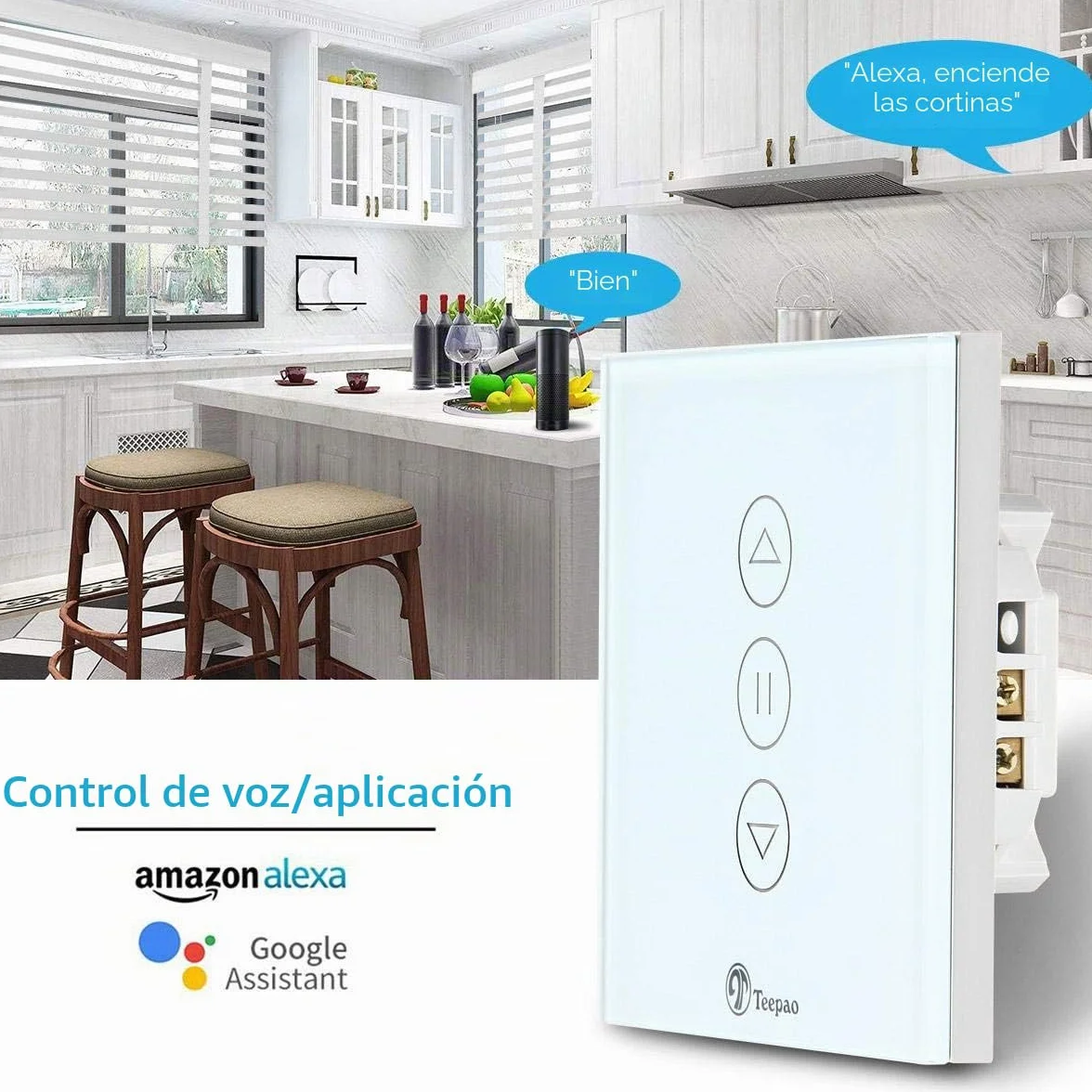 Interruptor de persiana inalámbrica, TEEKAR Smart Rolladen Temporizador compatible con Alexa Echo y Google Assistant, Alexa Persiana Interruptor de reloj para motor de persiana