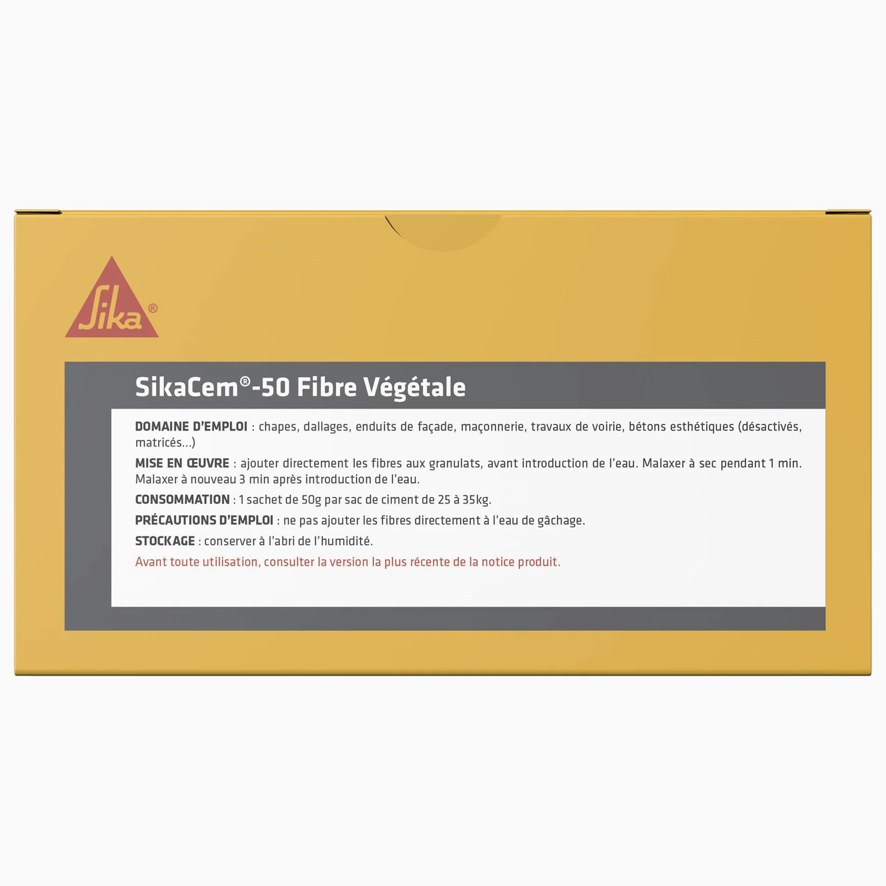 SIKA - SikaCem-50 Fibra Vegetal, Biosourced, Fibras Naturales Ultrafinas para una Mejor Dispersión y Antigrietas, para Solar, Mortero, Selladores y Hormigón, Caja de 6 Dosis = 1/2 M3 de Hormigón