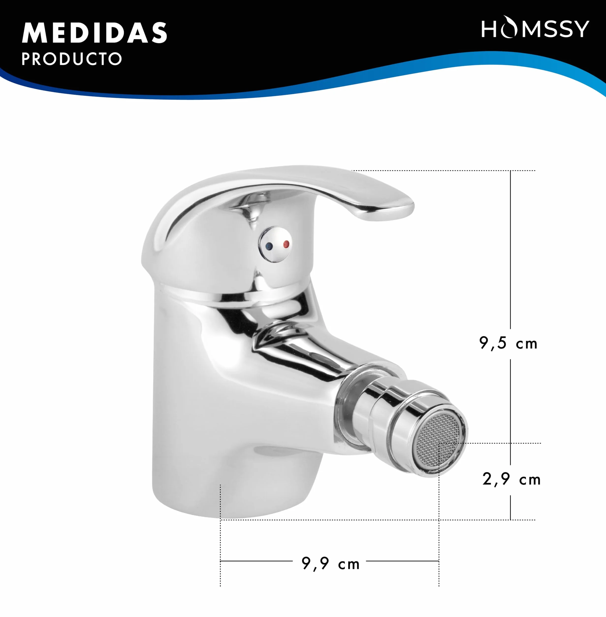 Monomando de Bidé 2 Aguas, Mezclador para Lavabo y Bidé, Diseño Cromado, Agua Caliente y Fría, Acabado Cromado