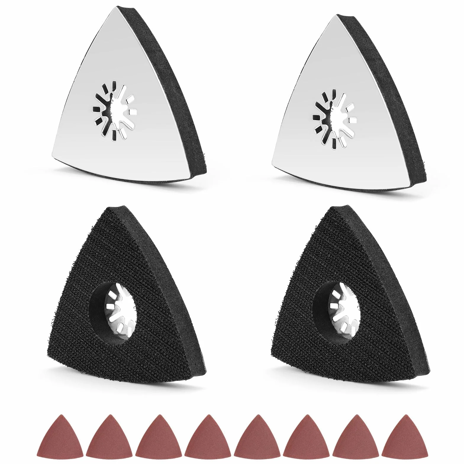 0XBIT Almohadilla de Lijado Triangular, 4 Piezas de Almohadilla de Lijado Delta de 80 MM, con 8 Hojas de Lijas para Lijadora, Adecuadas para Madera, Metal, PláStico Duro, Yeso