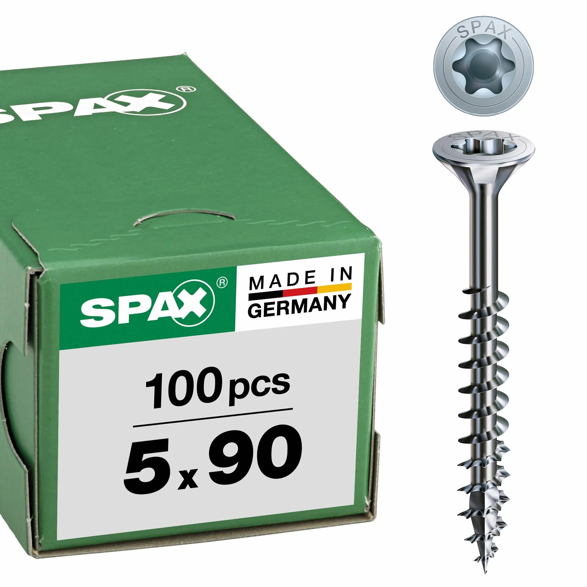Spax T-STAR plus 0/1050/1/ 5,0/90/02 - Vite universale con testa svasata, 4CUT, filettatura parziale, lucida zincata tramite galvanizzazione, Zincato, 5,0 x 90 mm