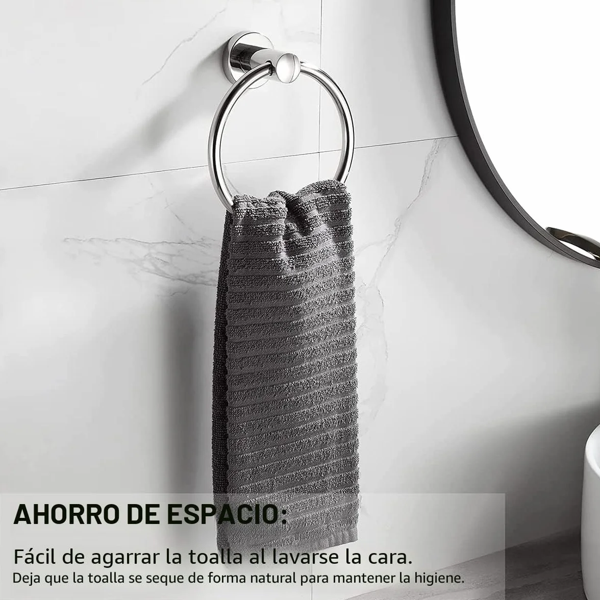 Toallero de pared acero inoxidable 304 cromado anillo toalla redondo baño cocina acabado cepillado