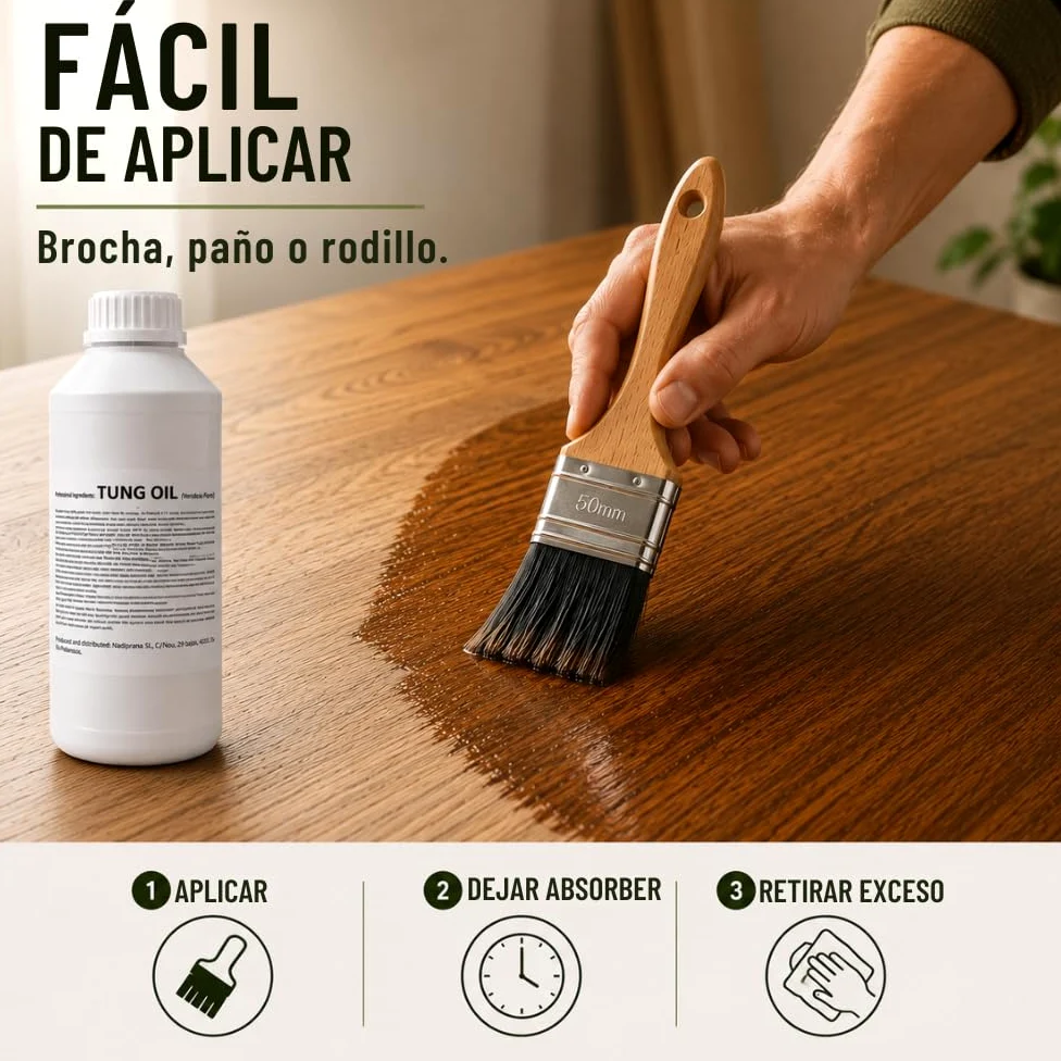 1 l. aceite de tung 100% Puro | Cuidado natural de la madera de interiores y exteriores | No altera el color dejando una capa impermeable muy resistente. - Snadi