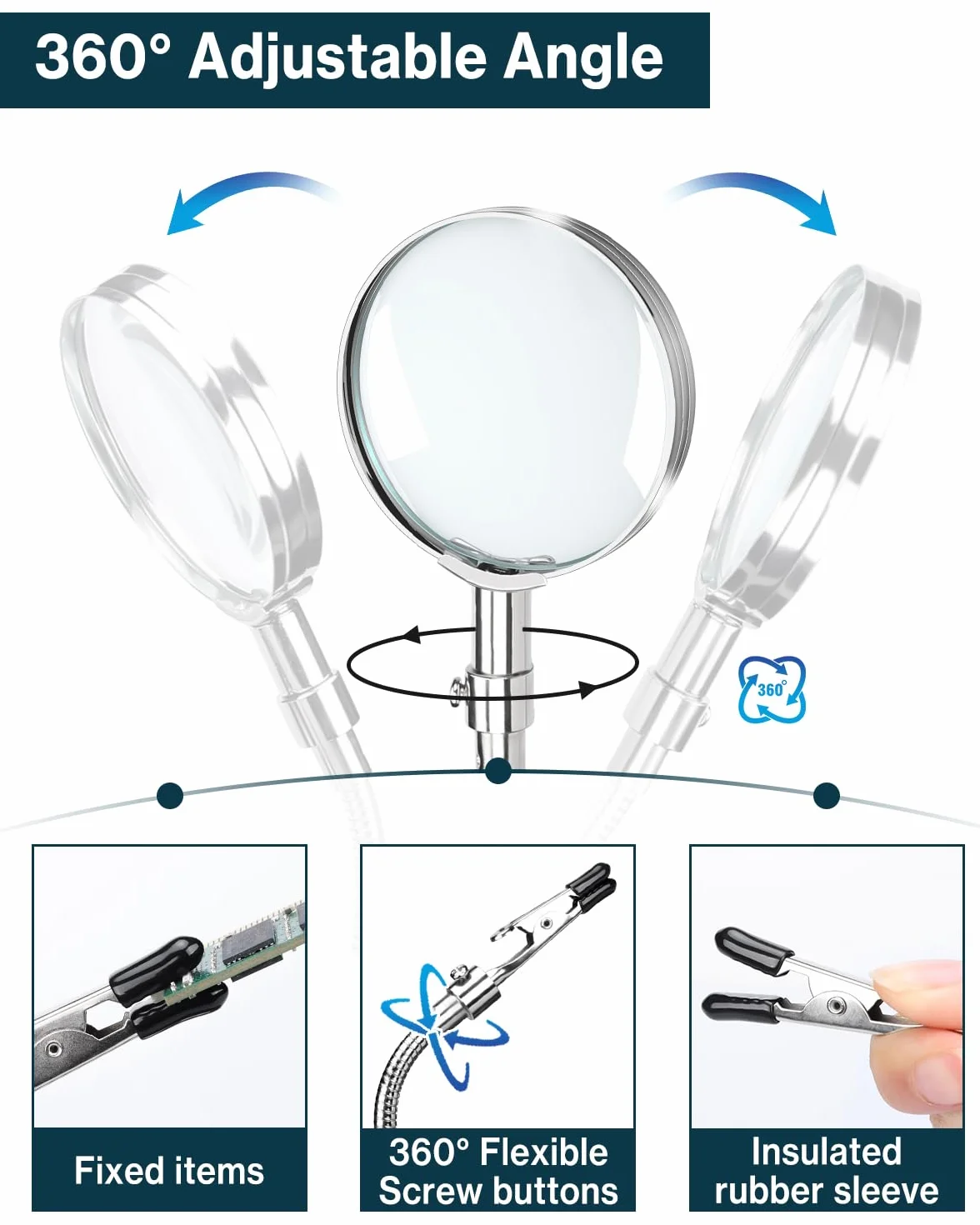 Lytool Soporte para Soldar con 3X Lupa, Tercera Mano Soldadura con 4 Piezas Pinzas de Cocodrilo Soldadura Herramienta para Soldar y Hacer Joyas