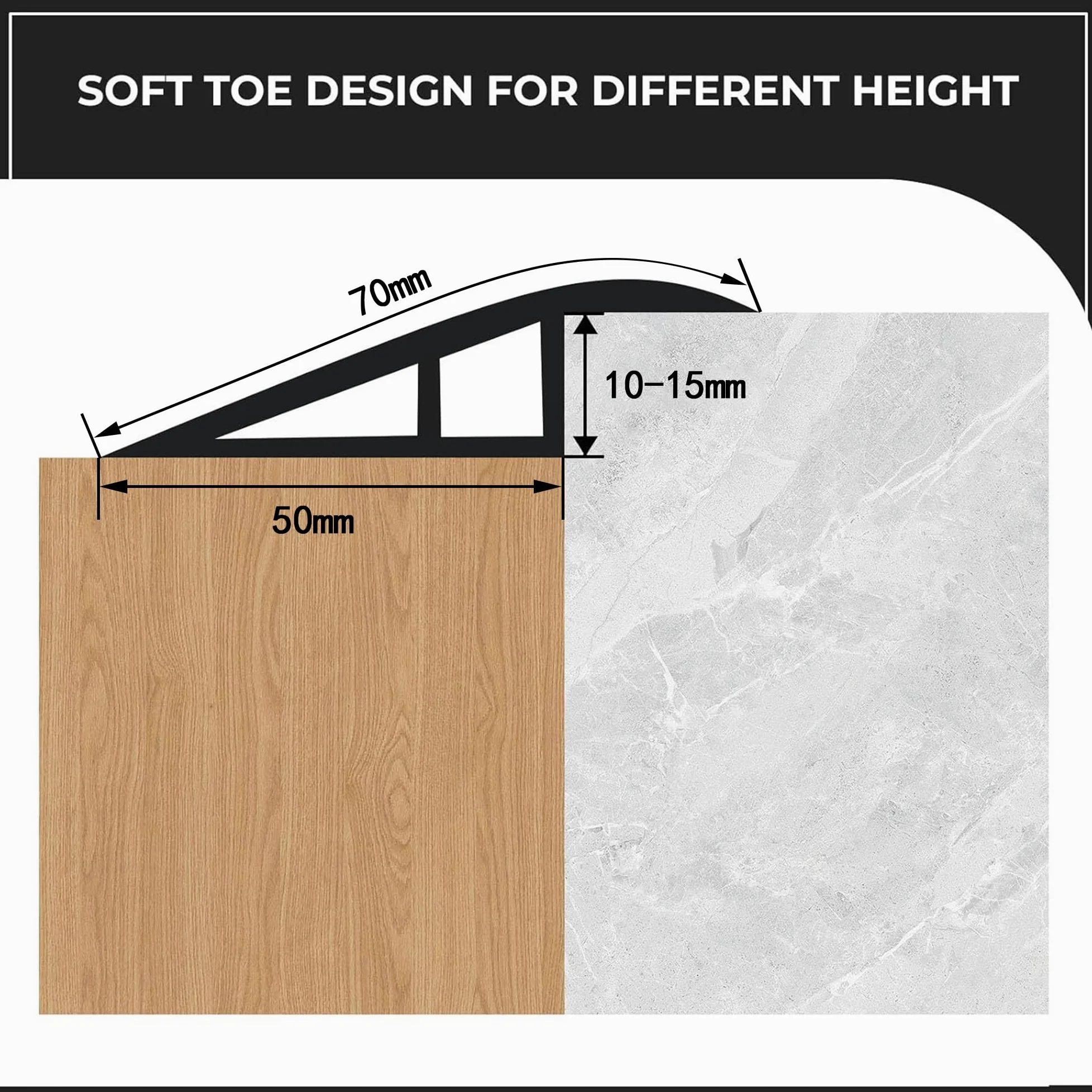 Perfil de Transición para Suelo, Perfil Transición Suelo Desnivel de, PVC Tapajuntas Suelo Adhesivo (Madera Gris, 15mm x 2m)
