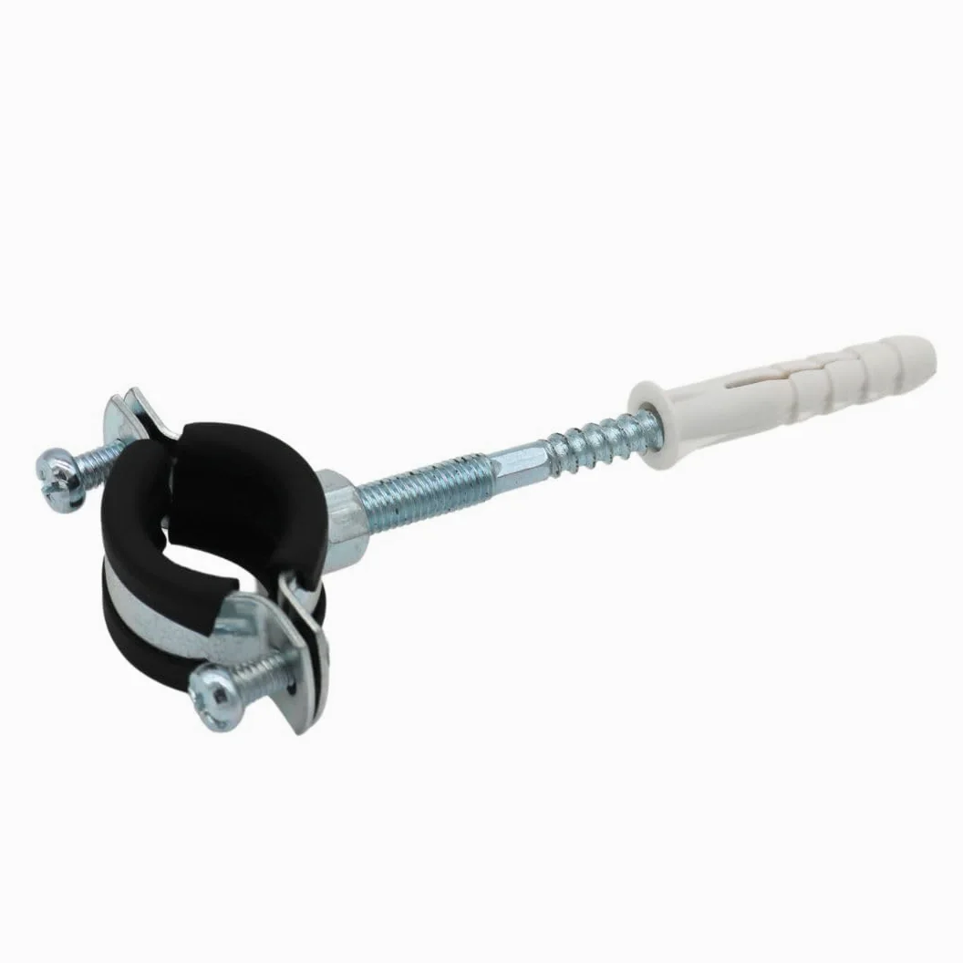 Abrazaderas de tubo de tornillo 48-53 mm 11/2" + tornillos + tacos, acero galvanizado, abrazaderas de aislamiento acústico, abrazaderas individuales con inserto amortiguador – 10 unidades