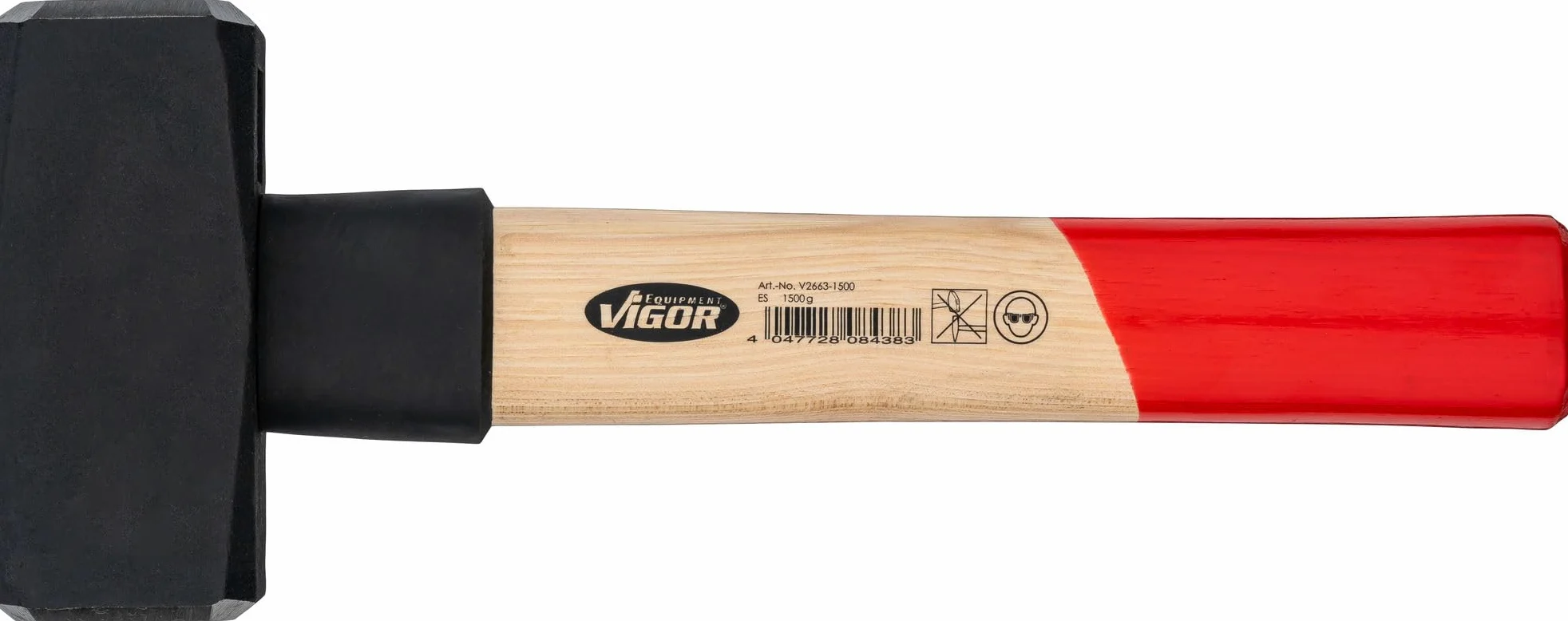 ViGOR V2663-1500 - Manopla de 1500 g, mango de madera de nogal con protección de goma, longitud 280 mm, martillo pesado para golpes potentes y trabajos precisos