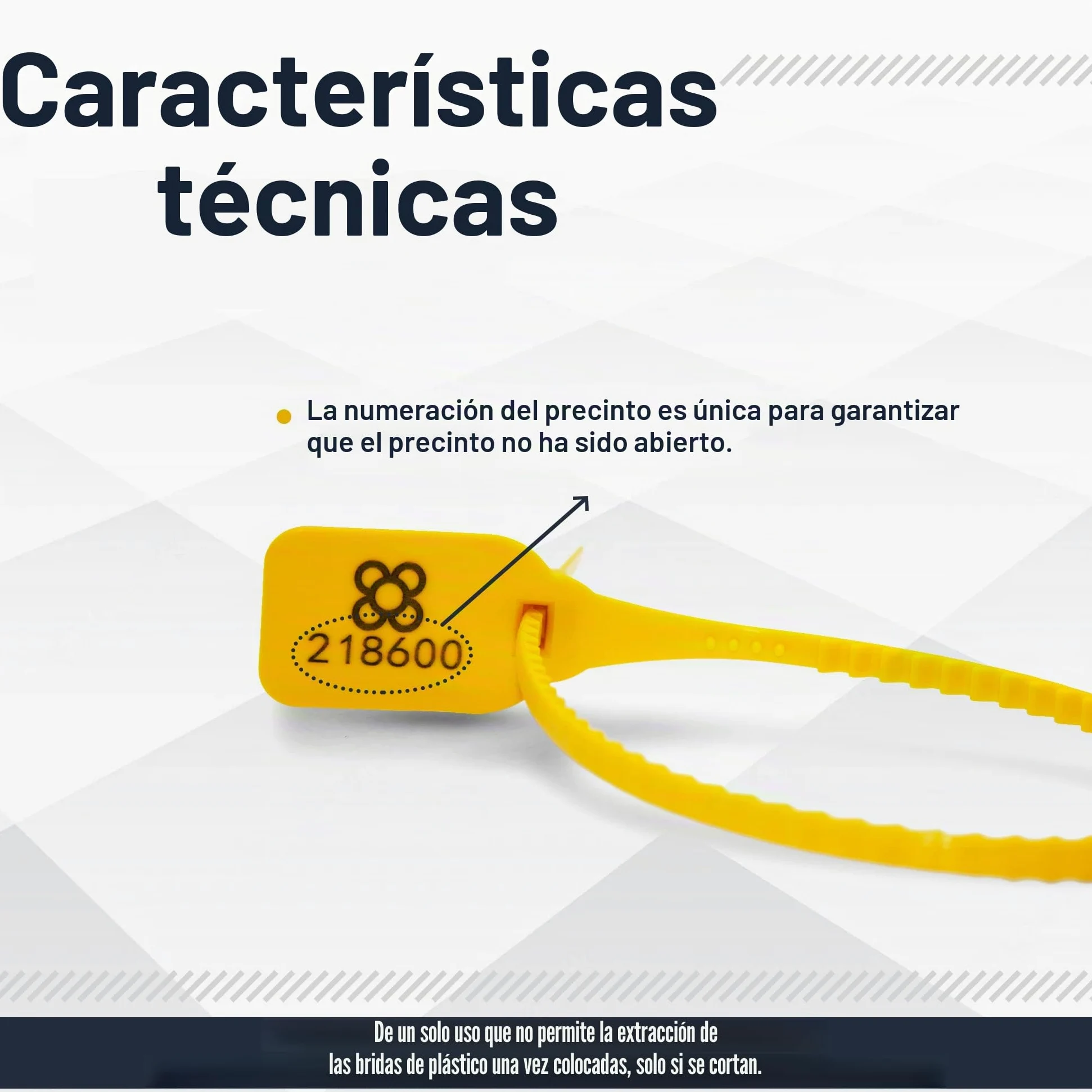 DOJA BARCELONA | Precintos de Seguridad de Plastico Amarillos | 100 unidades | 36cm de Largo | Bridas numeradas para maleta, cajas, contenedores, puertas, bolsas, camion, logistica entre otros usos.