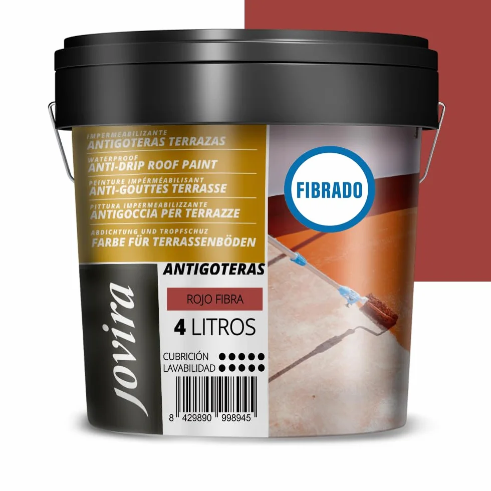 JOVIRA PINTURAS Pintura Impermeabilizante Antigoteras con Fibras 4 Litros Rojo A-46