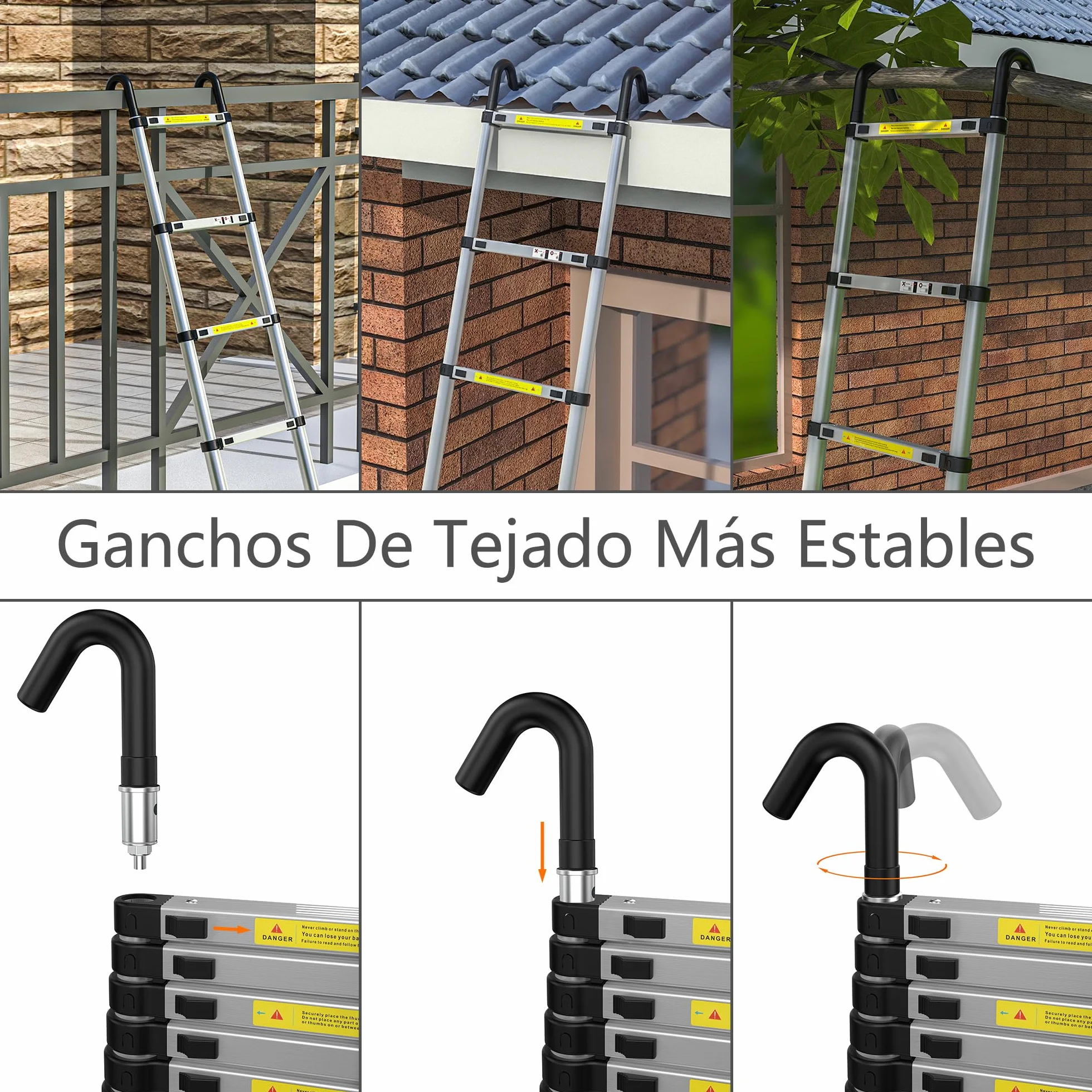 gymount Escaleras Plegables Aluminio, 3,8m Escalera Telescópica, Escalera Plegable Portátil, con Barra Estabilizadora y Ganchos Extraíbles Adecuado para Mantenimiento del hogar, Camping, Carga 150 KG