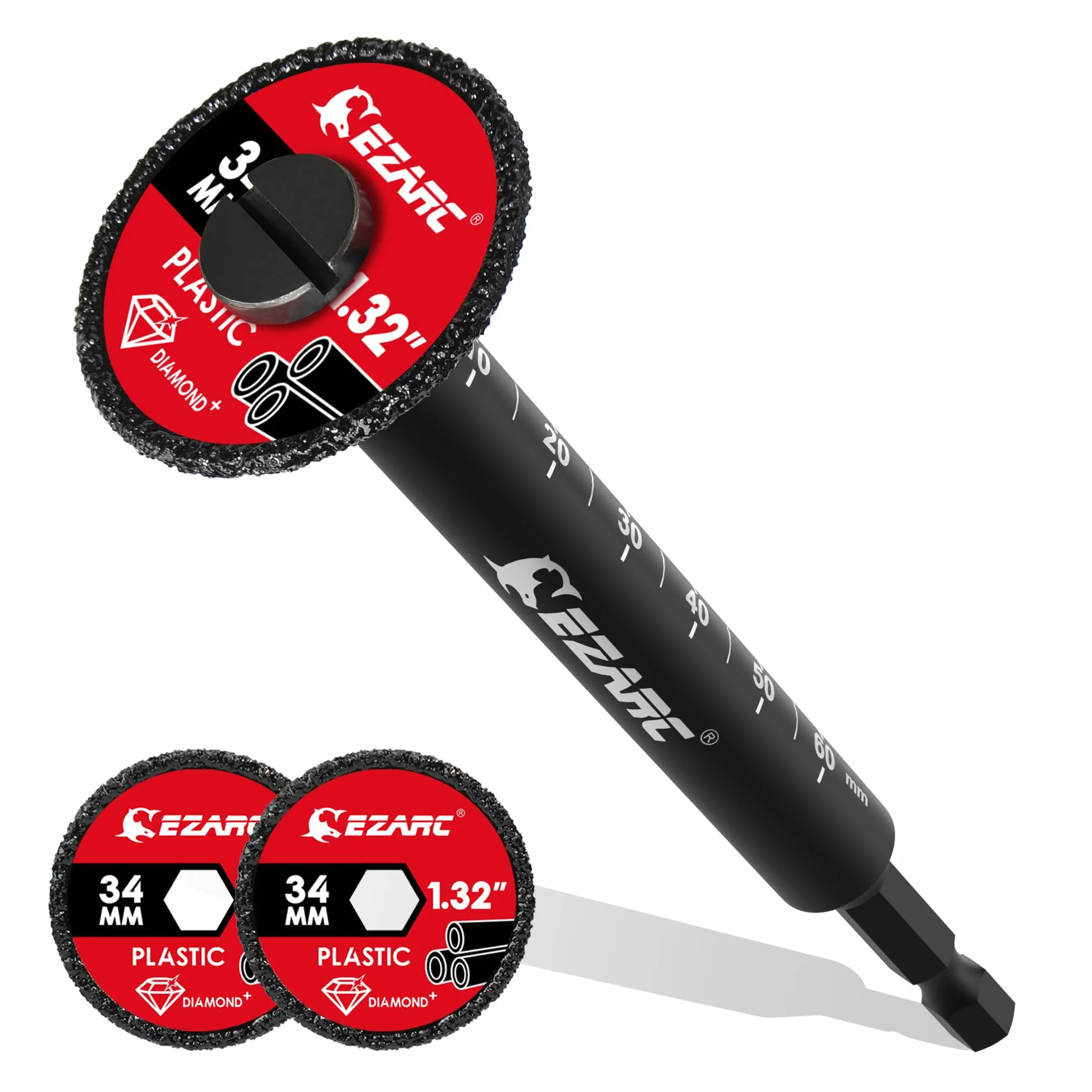 EZARC Cortador de tubo interior para tubería de PVC, cortador de tuberías con 2 cuchillas de grano de diamante reemplazables, escala de 2-1/2 pulgadas, vástago hexagonal de 1/4 pulgadas, medidor de