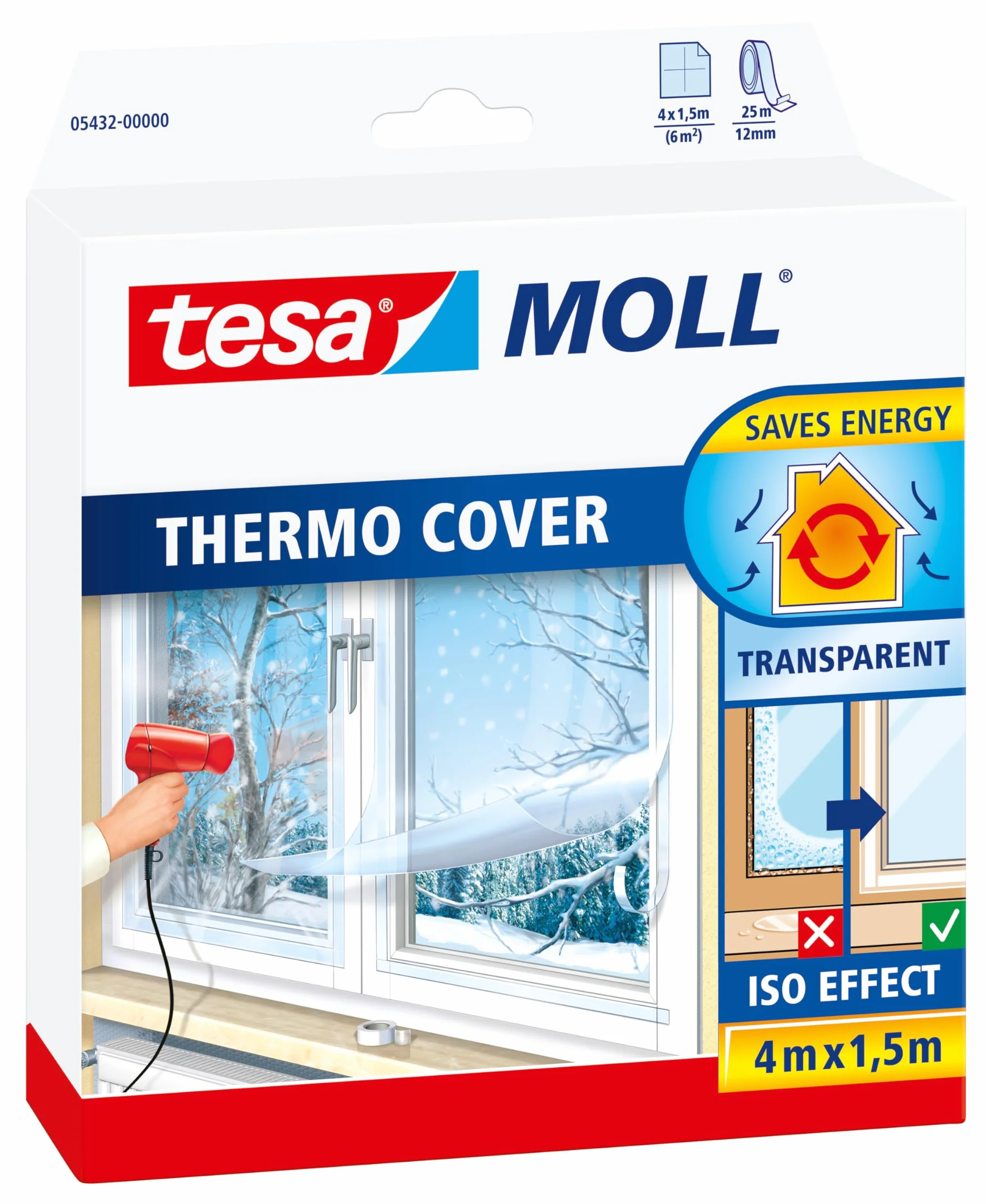 tesa Lámina aislante para ventanas (4 x 1,5 m, incluye material de fijación), transparente