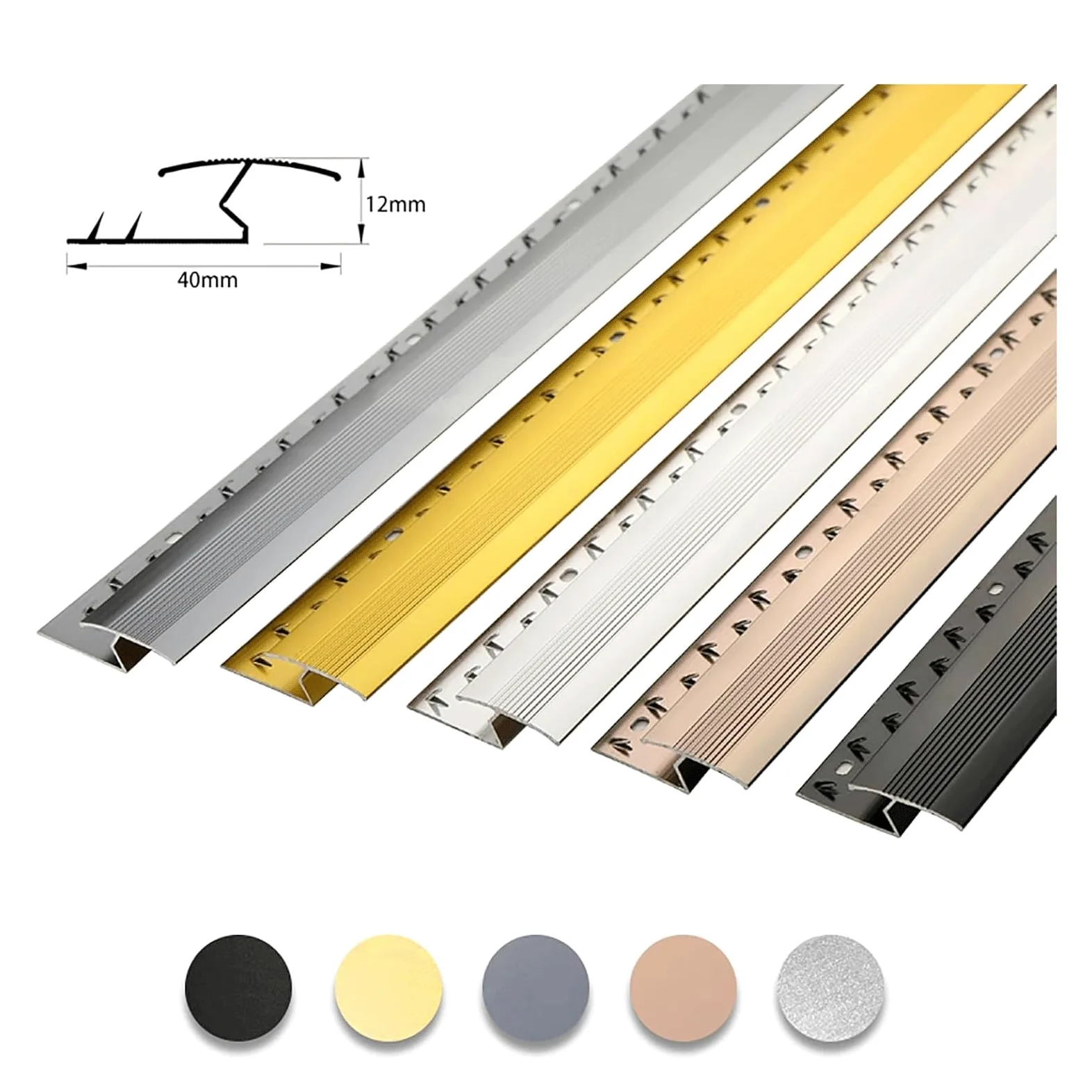 Tira de transición de Piso en Forma de Z, Tira de umbral de Alfombra a baldosa/Laminado/Madera, Borde Protector Recortable de aleación de Aluminio
