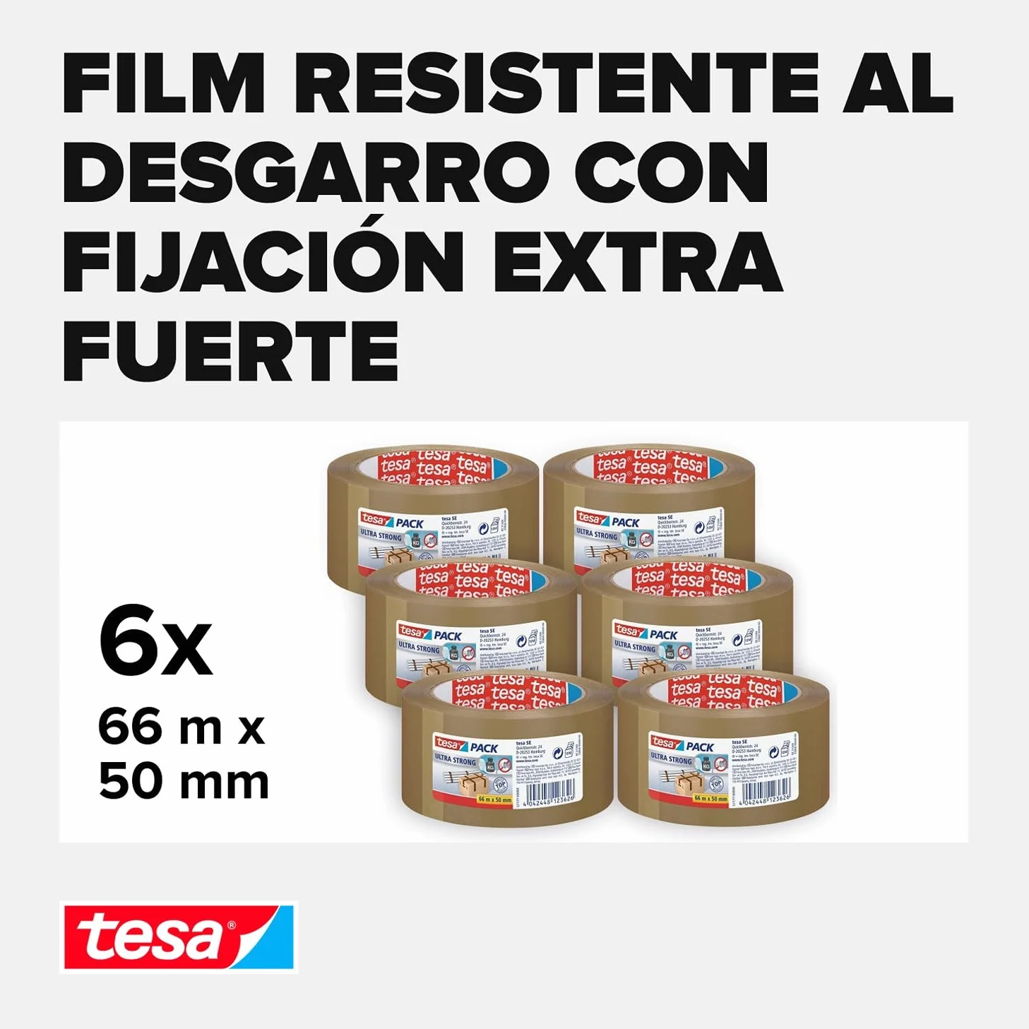 tesapack - Cinta Adhesiva para Embalar, Sellar y Empaquetar - Resistente al envejecimiento y al desgarro - Extra fuerte y sin disolventes - 6x 66 m x 50 mm - Marrón