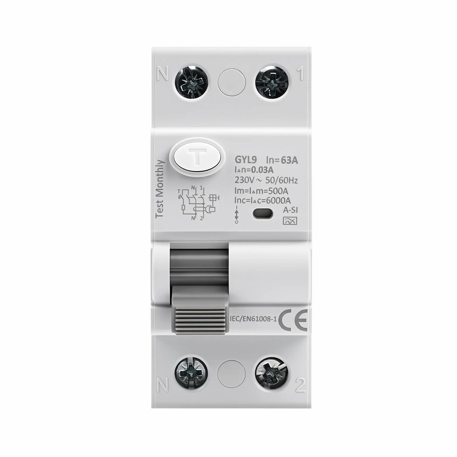 Interruptor diferencial superinmunizado 63A 30mA Tipo A-SI 2 polos Disyuntor magnetotermico 63A 30mA 6kA 2P RCCB AC230V disyuntor diferencial con protección contra fugas eléctricas