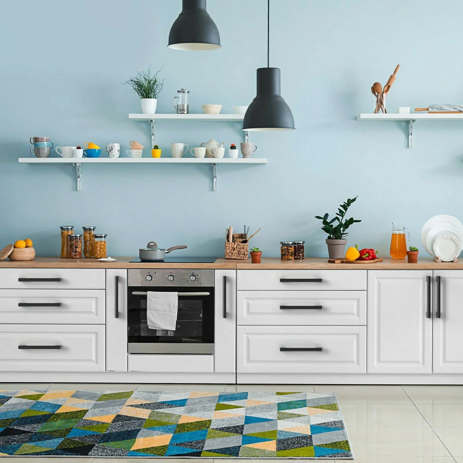 FURNIWARE 5 piezas manija de gabinete acero inoxidable 192 mm negro mate tiradores armario cocina