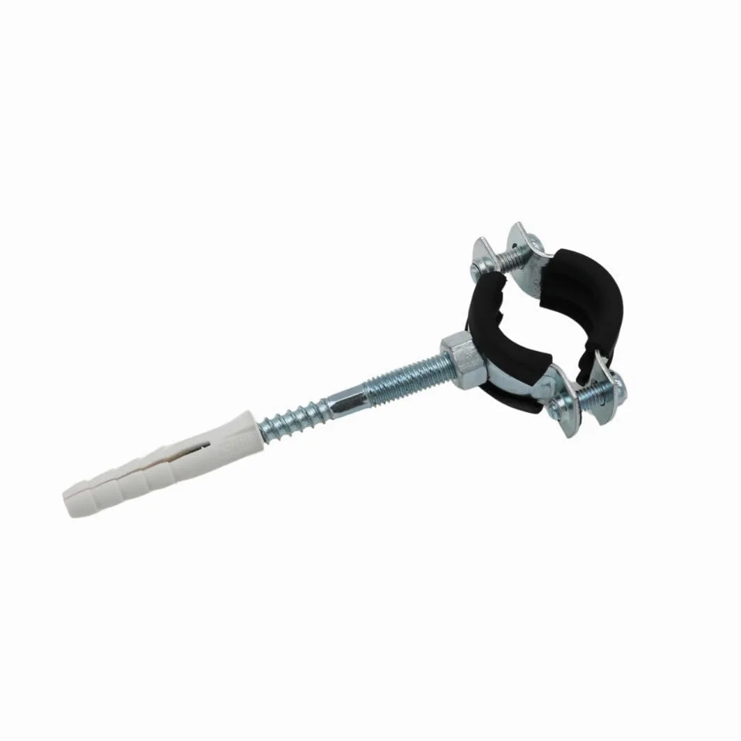 Abrazaderas de tubo de tornillo 48-53 mm 11/2" + tornillos + tacos, acero galvanizado, abrazaderas de aislamiento acústico, abrazaderas individuales con inserto amortiguador – 10 unidades