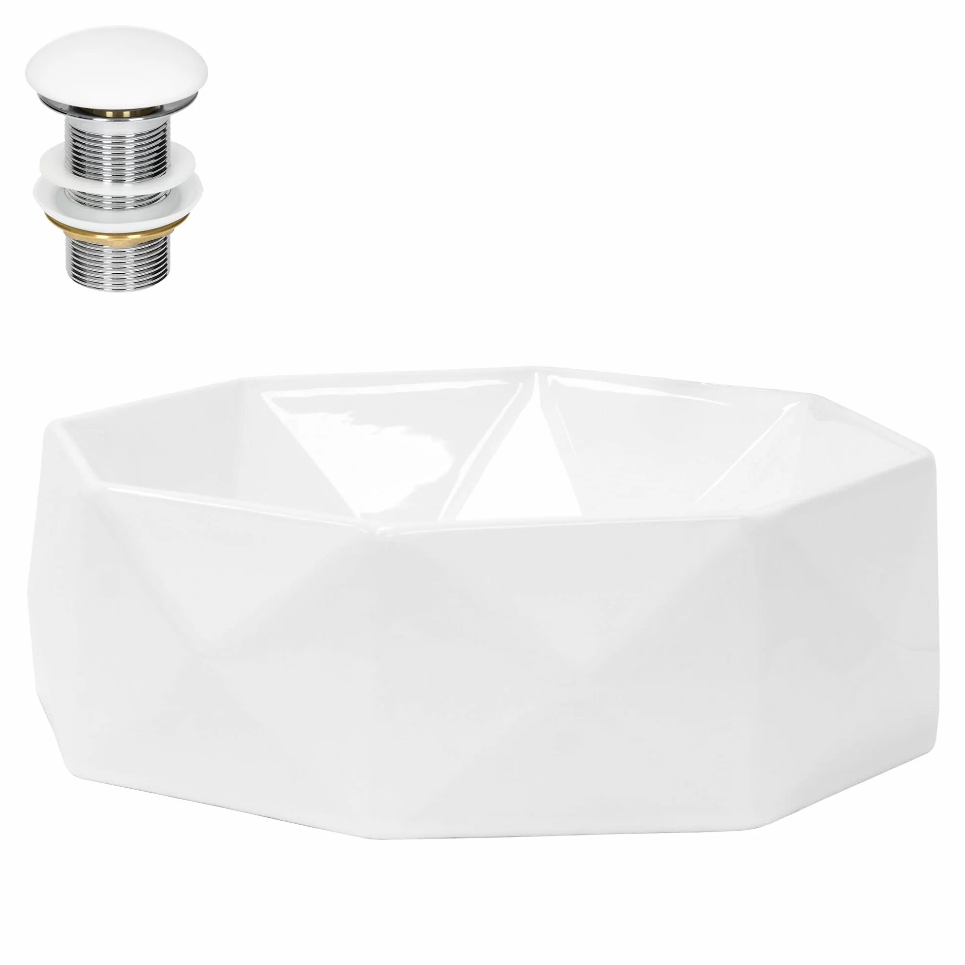 LuxeBath Lavabo Cerámica Blanco Brillante En Forma De Diamante Ø 420 x 135 mm Incl. Juego De Desagüe Sin Rebosadero 100 mm Lavamanos Moderno De Encimera/Colgante Con Fijación A La Pared Para Baño