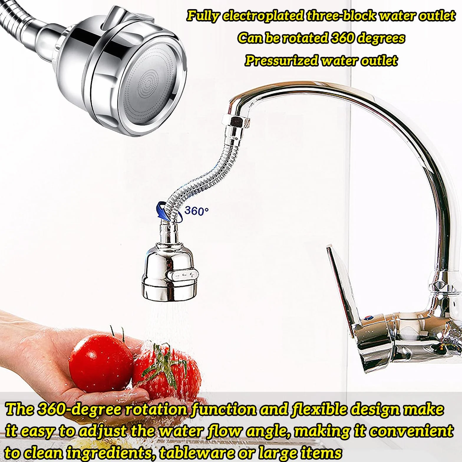 Aireador Giratorio de Grifo 360 Grados, Boquilla Universal Girar, Alargador para Cocina y Baño (Plata)