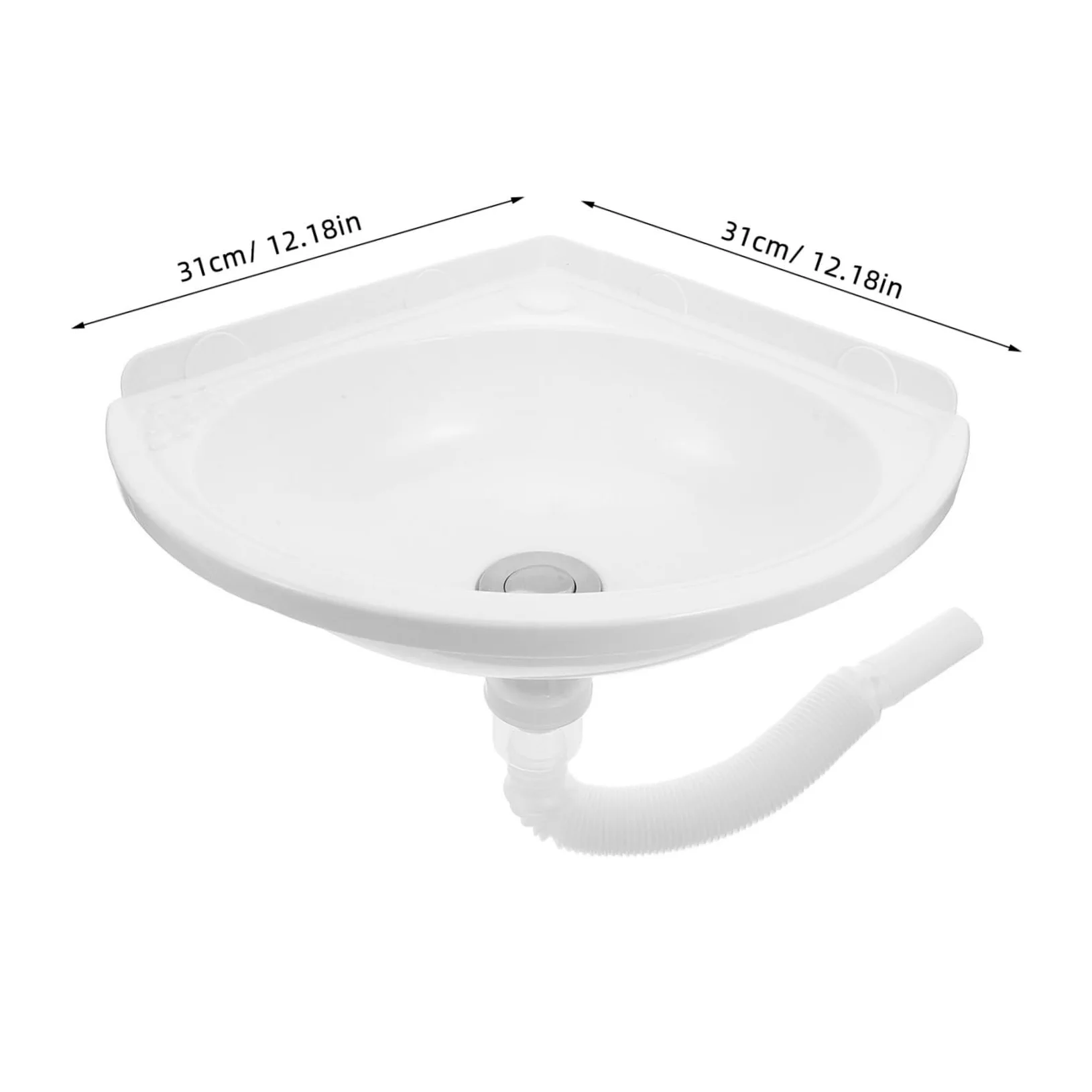 WOONEKY Lavabo de Baño Suspendido de Esquina Triangular en Plástico y Acero Inoxidable, Diseño Moderno para Optimización de Espacio y Fácil Mantenimiento en Baños Pequeños