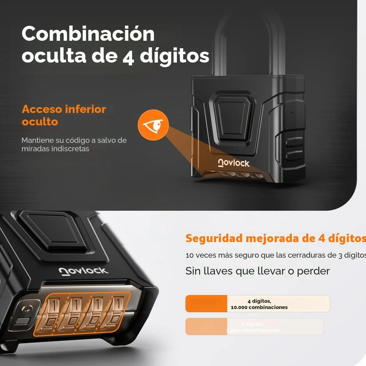 Candado de combinación de alta resistencia para exterior – impermeable, arco de 8 mm resistente al corte – para portones, vallas, cobertizos, trasteros, taquillas y armarios – pack de 1, negro