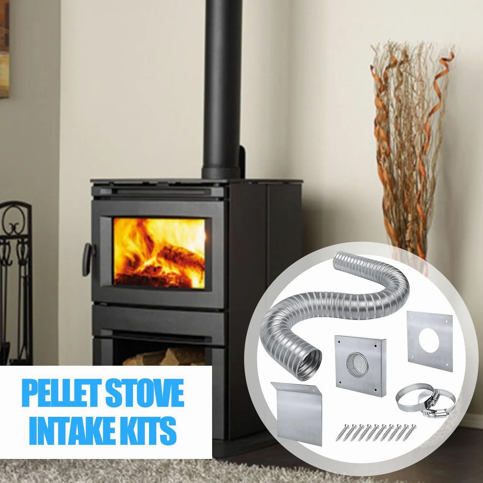 Piezas de repuesto para calentador espacial, kit de admisión de aire para estufa de pellets,Accesorios para chimeneas y estufas resistentes al calor | Juegos de herramientas para chimenea Kit de entra