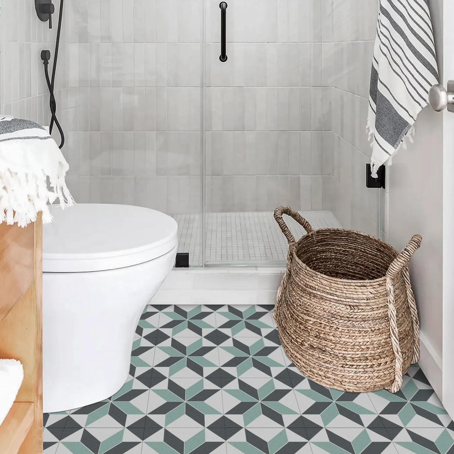 Alwayspon 12 x láminas adhesivas impermeables de vinilo, 30 x 30 cm, negro, blanco y verde, para cocina, salón y baño, PTF88
