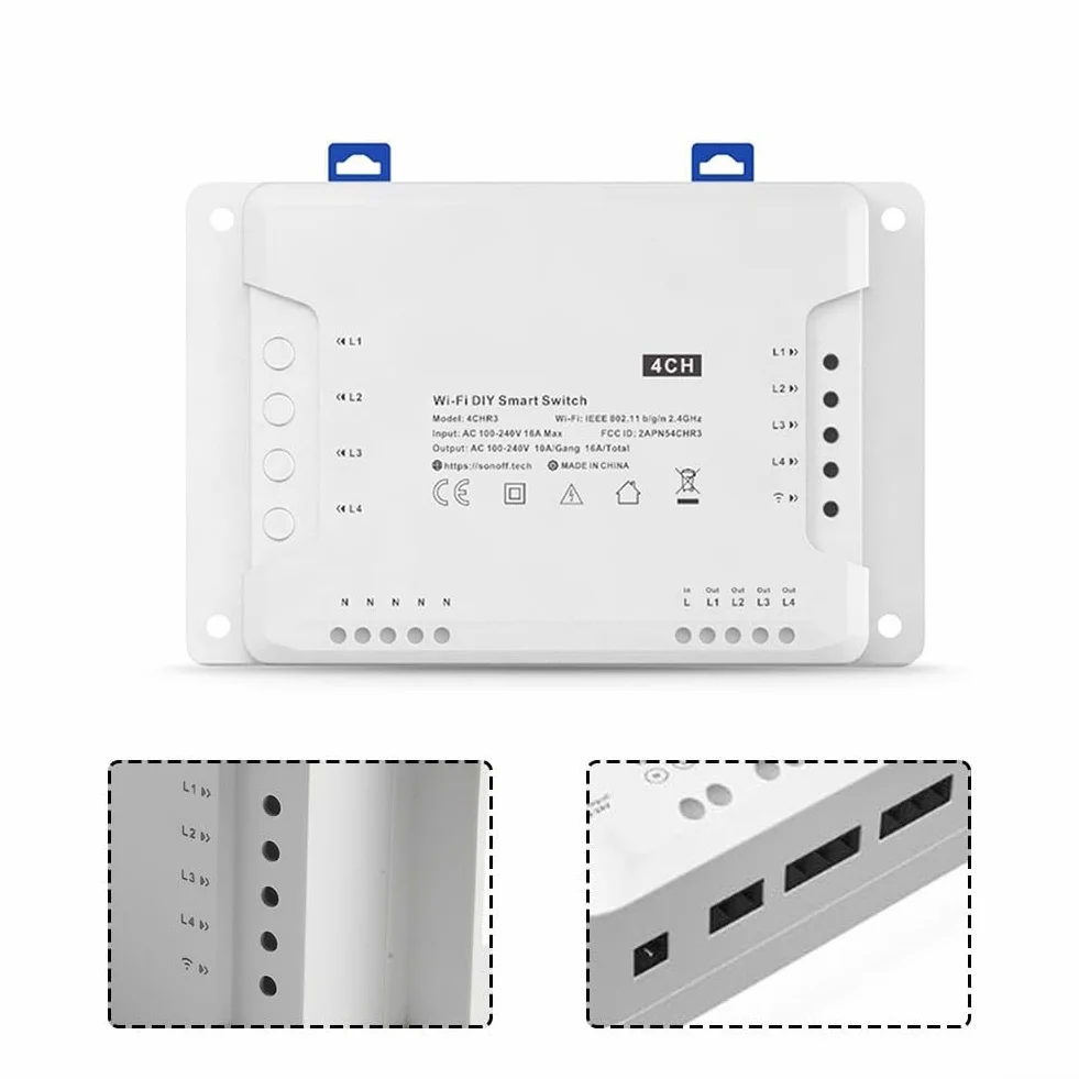 Módulo de interruptor de luz inteligente inalámbrico, control RF 4 canales para Sonoff 4CH R3 y 4CH PRO R3, Alexa Home, blanco
