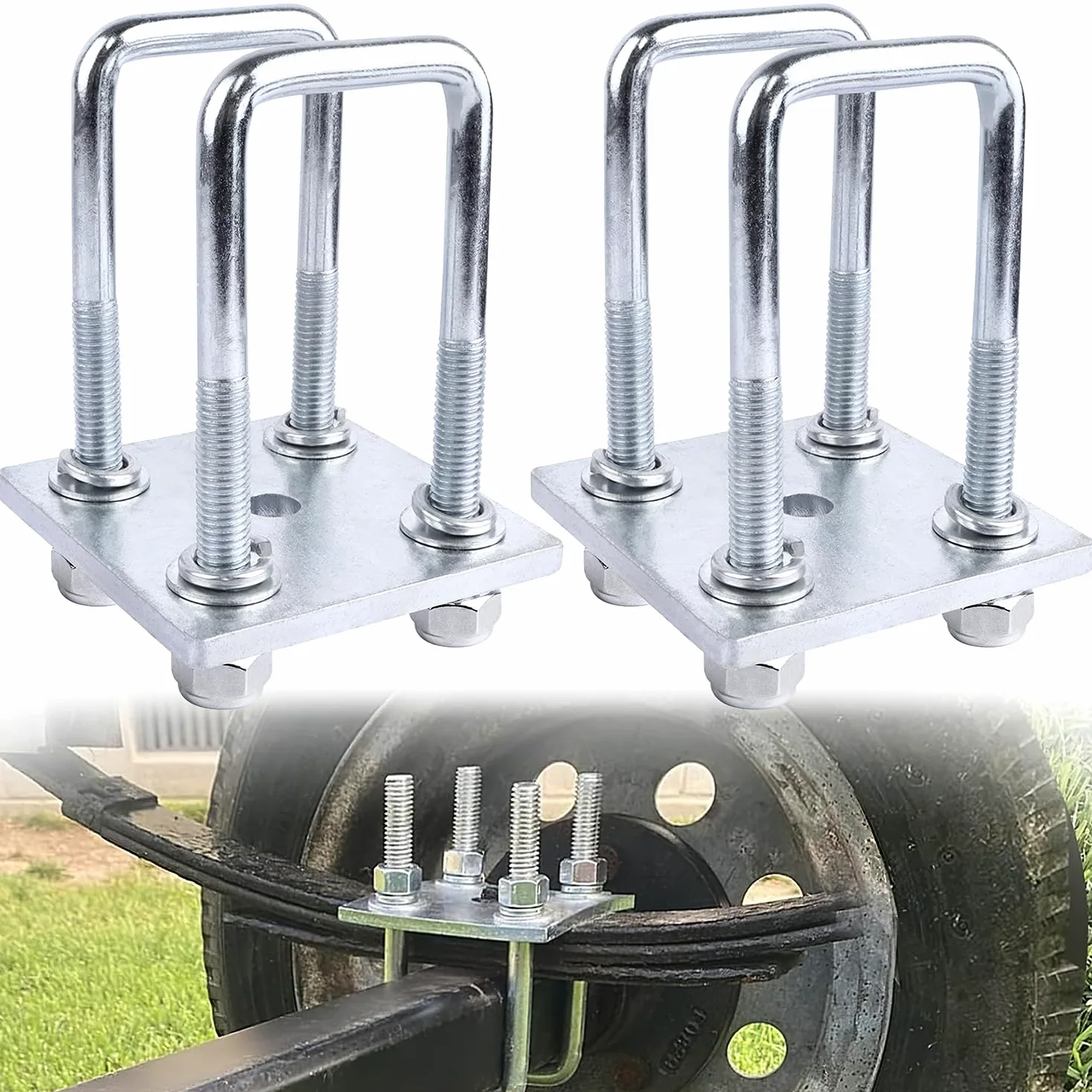 U-Bügel U-Schraube Bügelschraube mit Gewinde M12 50x130mm 2 Sets Quadrat U-bolzen für Bootsanhänger Hochleistungsstahl Bügelbolzen für Auto Abschleppen Schiffen Reparatur