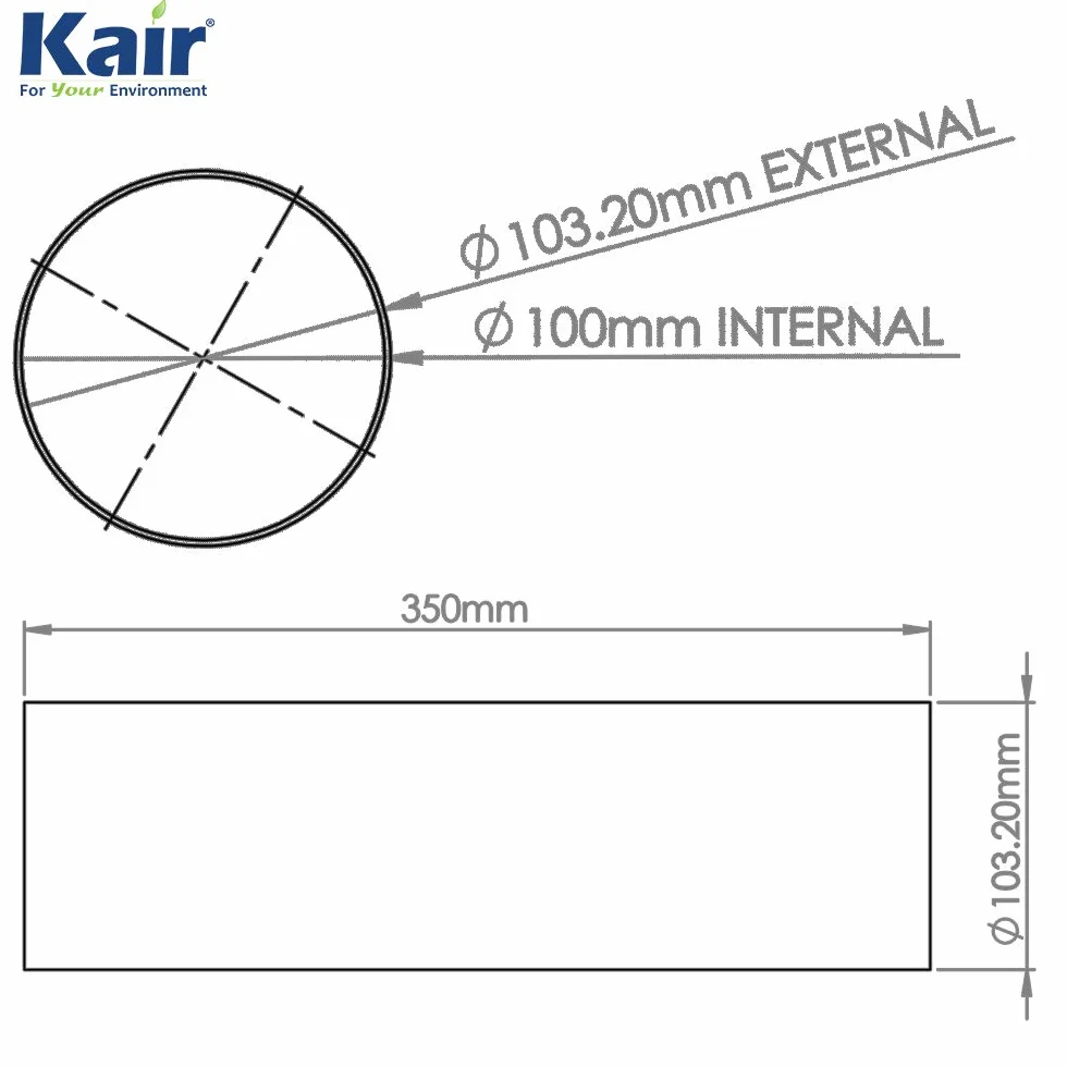 Kair Tubo de conducto de plástico de 100 mm a 350 mm de longitud corta, canal recto rígido