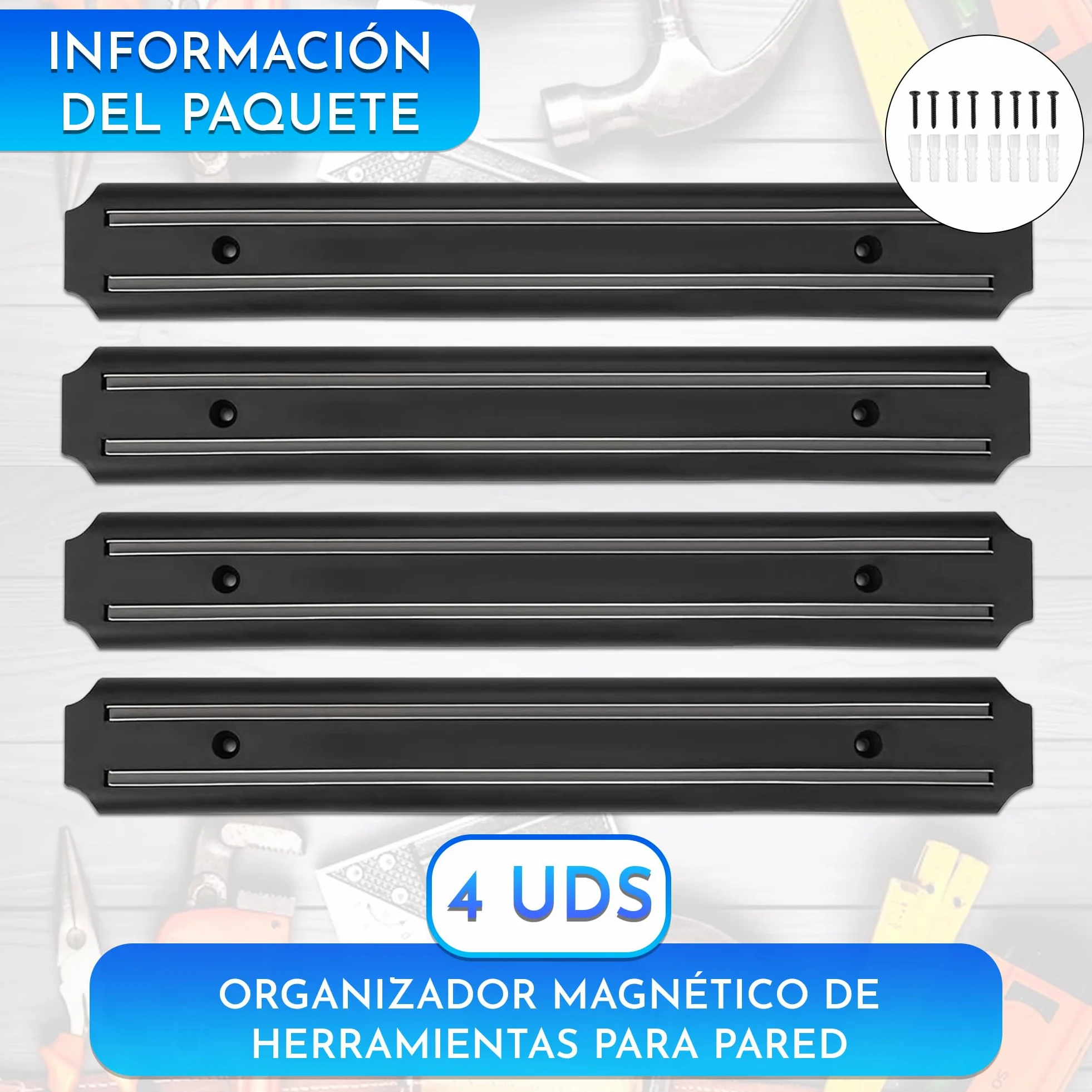 Organizador herramientas pared magnetico 4 uds 33 cm x 5 cm iman