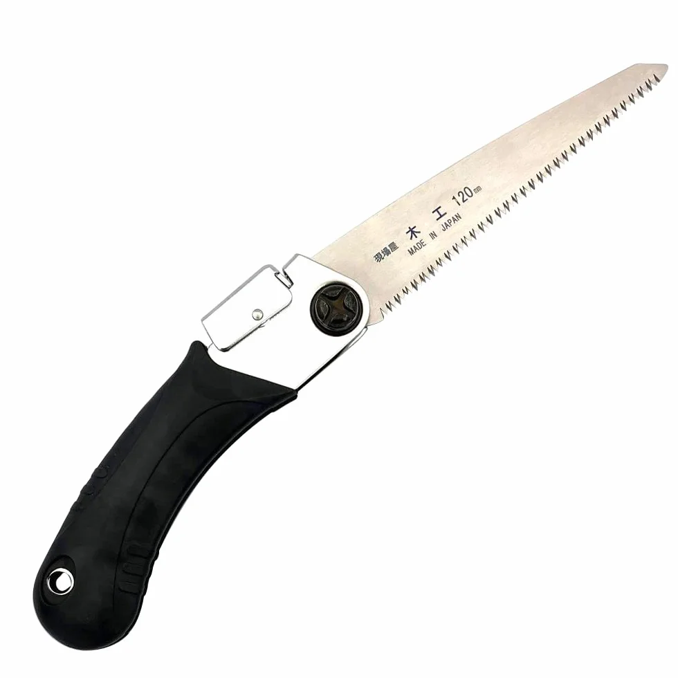 ISHINOKO Mini sierra japonesa plegable – 120 mm de hoja de 0,7 mm de grosor, fijación de 2 ángulos – Made in Japan – portabilidad camping – mujeres y niños – manejo sencillo