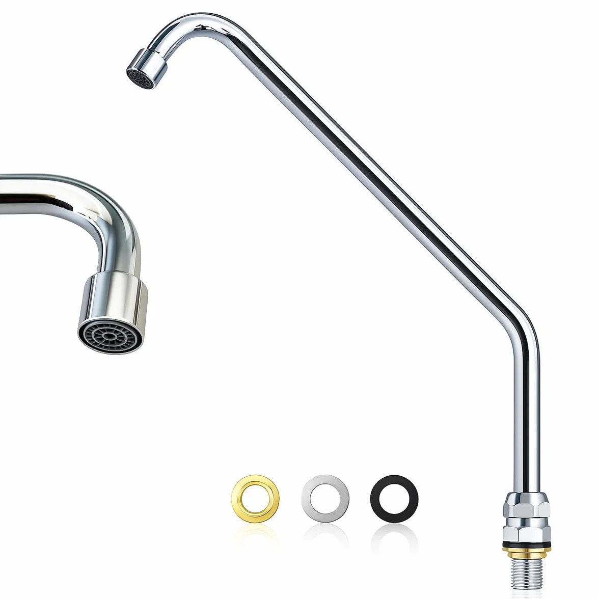 Caño alto Giratorio con Aireador para Grifo de pedal de cocina industrial Cuello de Cisne Cromado Acero Inoxidable